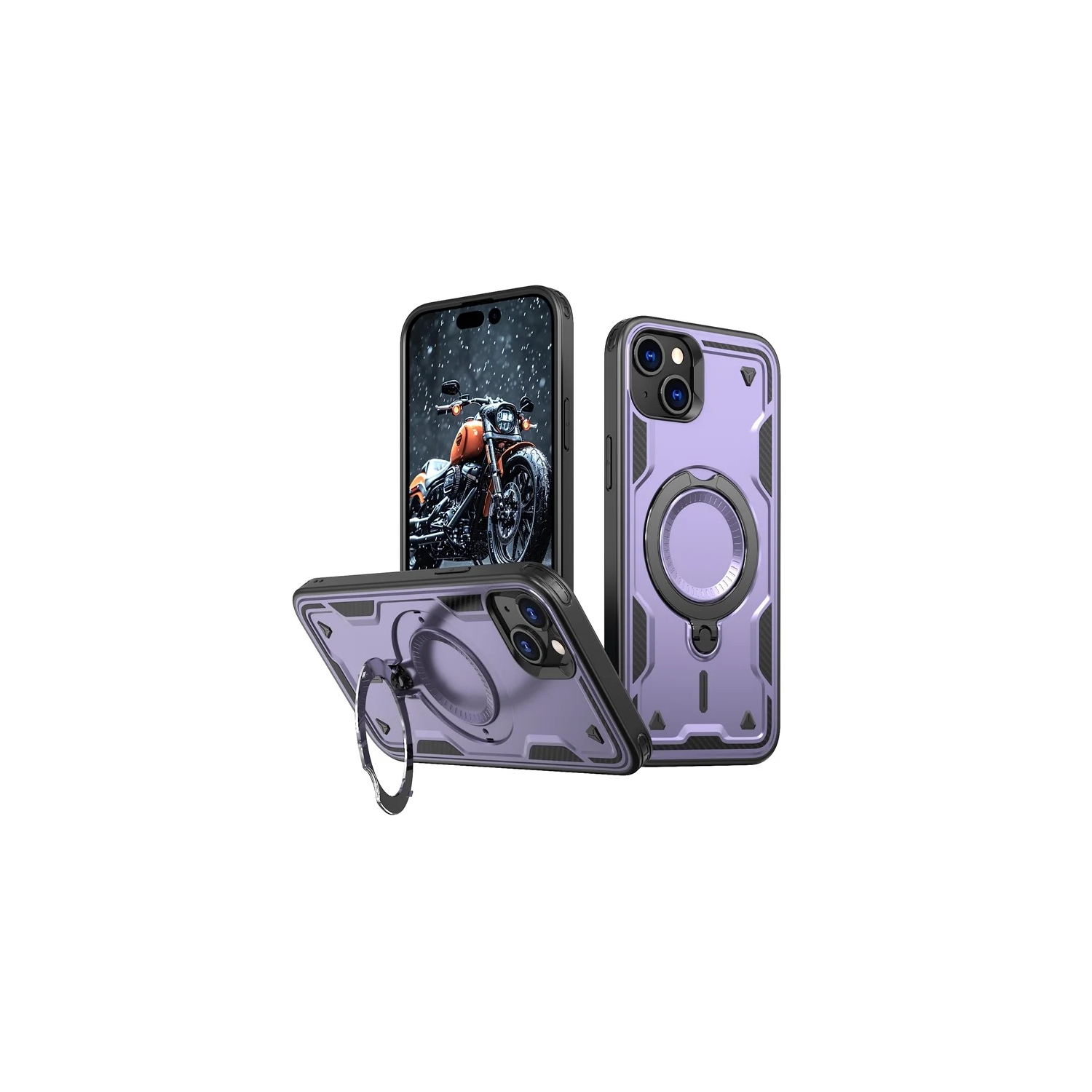 [CS] Étui antichoc avec béquille Magsafe avec anneau pour iPhone 15, violet