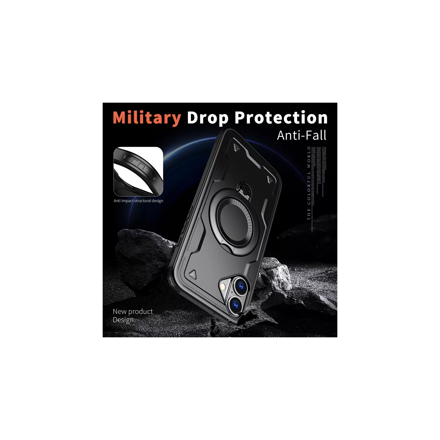 [CS] Étui antichoc avec béquille Magsafe avec anneau pour iPhone 16 Plus, bleu marine