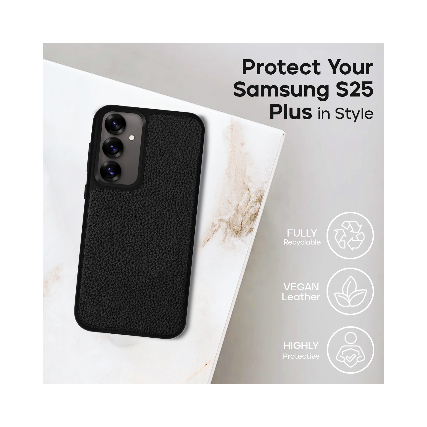 Étui antichoc en cuir végétalien d'Adreama pour Galaxy S25 Plus de Samsung