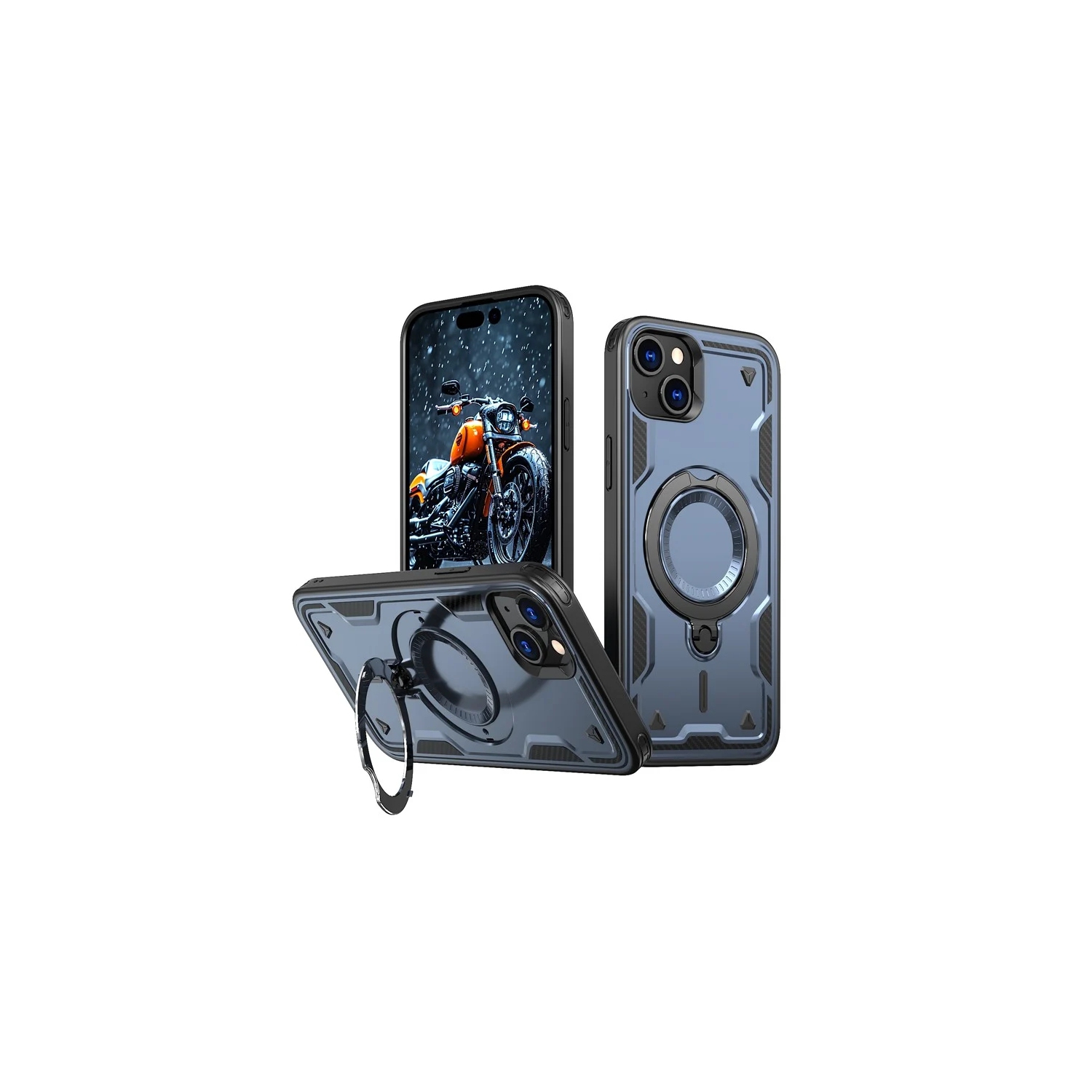 [CS] Étui antichoc avec béquille Magsafe avec anneau pour iPhone 11, bleu marine