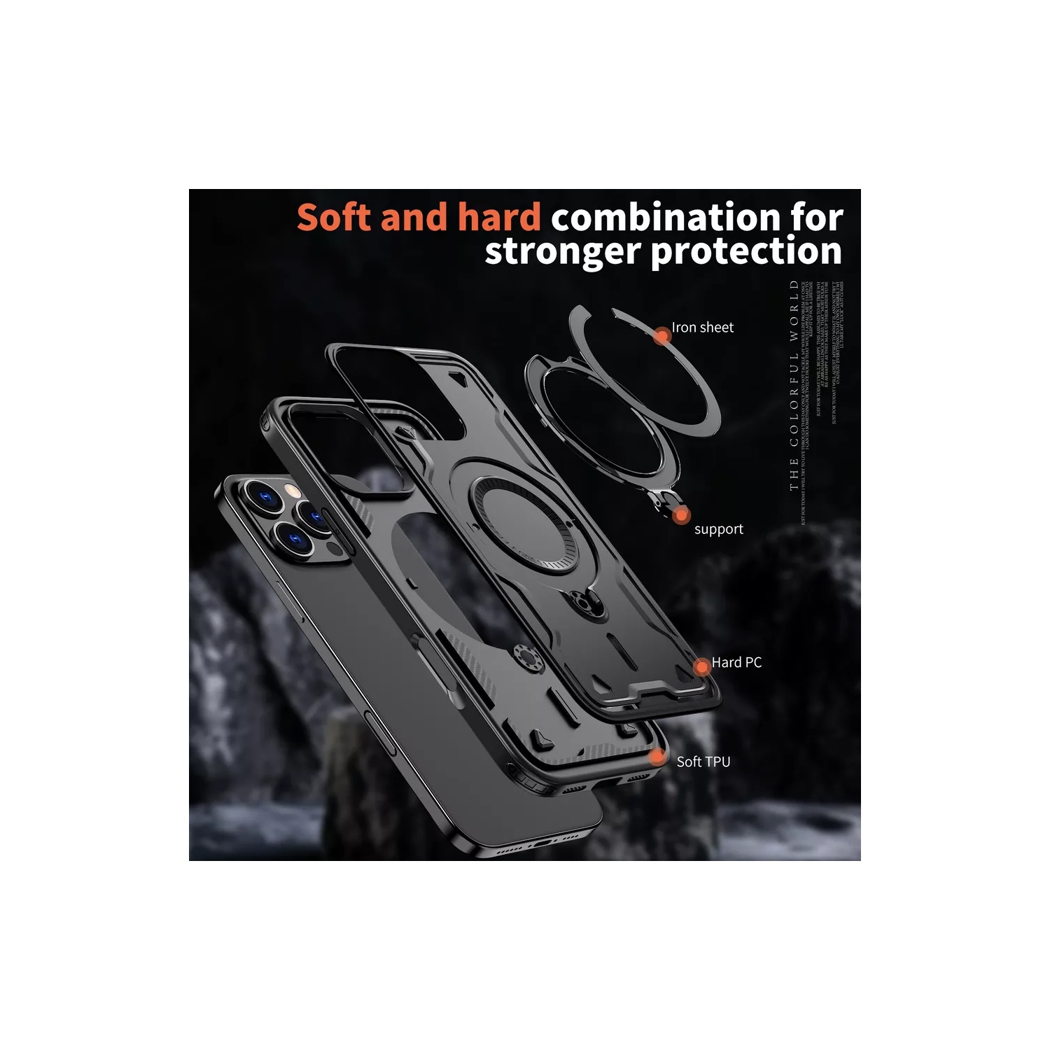 [CS] Étui antichoc avec béquille Magsafe avec anneau pour iPhone 12/12 Pro, noir