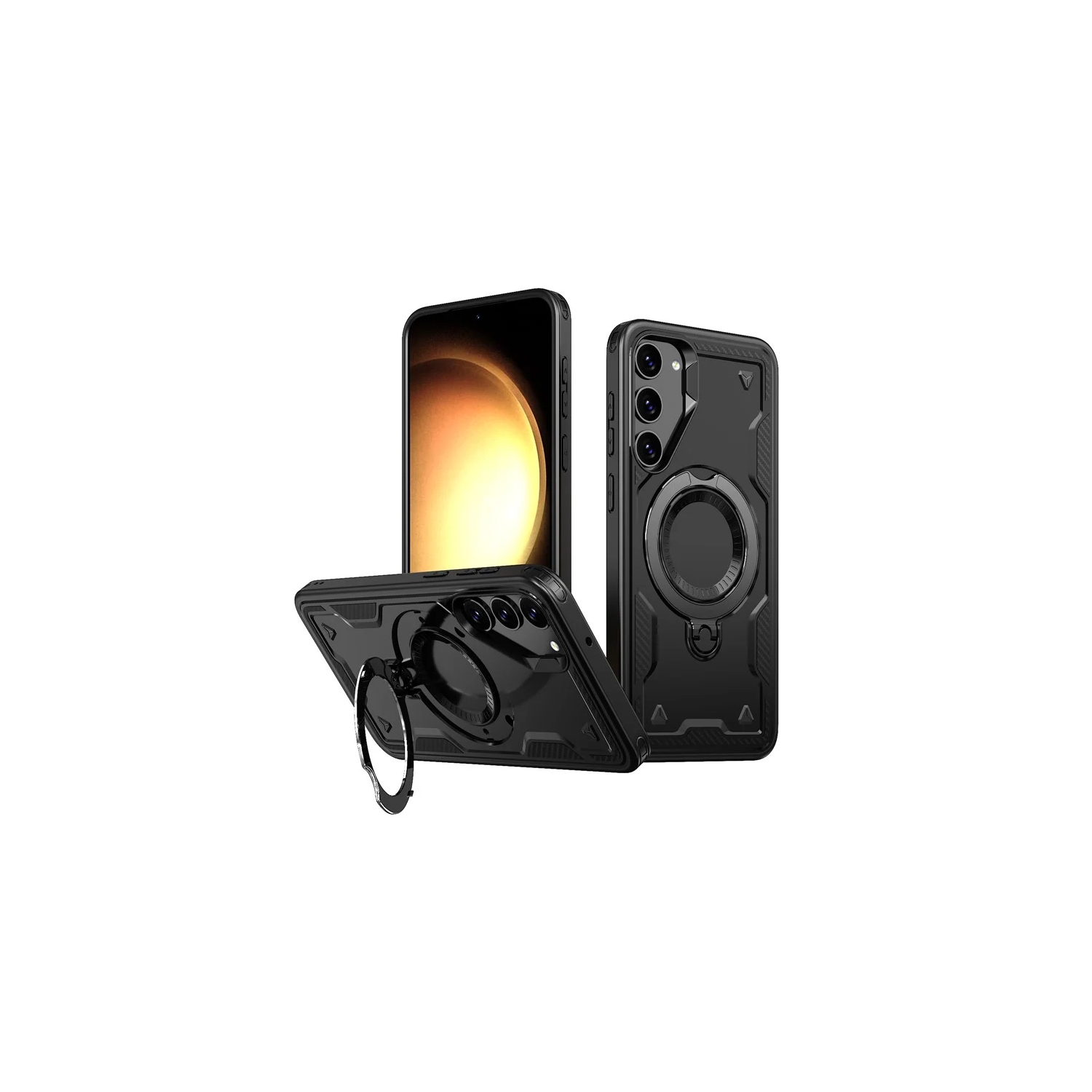 [CS] Shockproof Kickstand Magsafe Case Cover with Ring Stand for Samsung Galaxy A35, Black