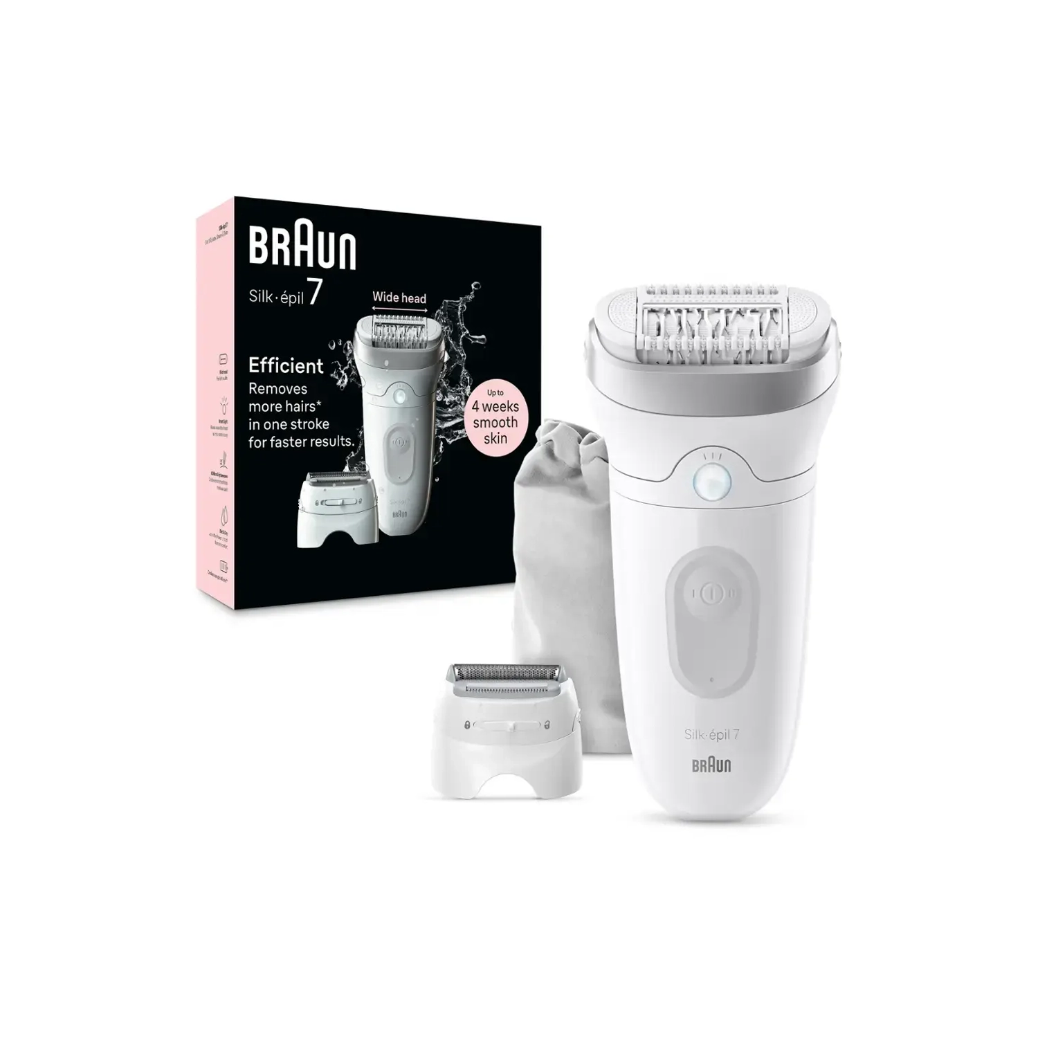Braun Silk-épil 7 Epilator, Wet and Dry, Wide Head, Includes Shaver Head and Trimmer Comb