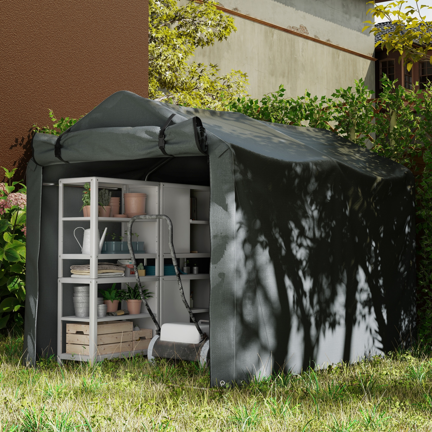 Outsunny 7' x 5' Garden Storage Tent, UV Resistant Bike Shed, Patio Storage Shelter with Roll-up Zipper Door, Outdoor Waterproof Carport Shelter for