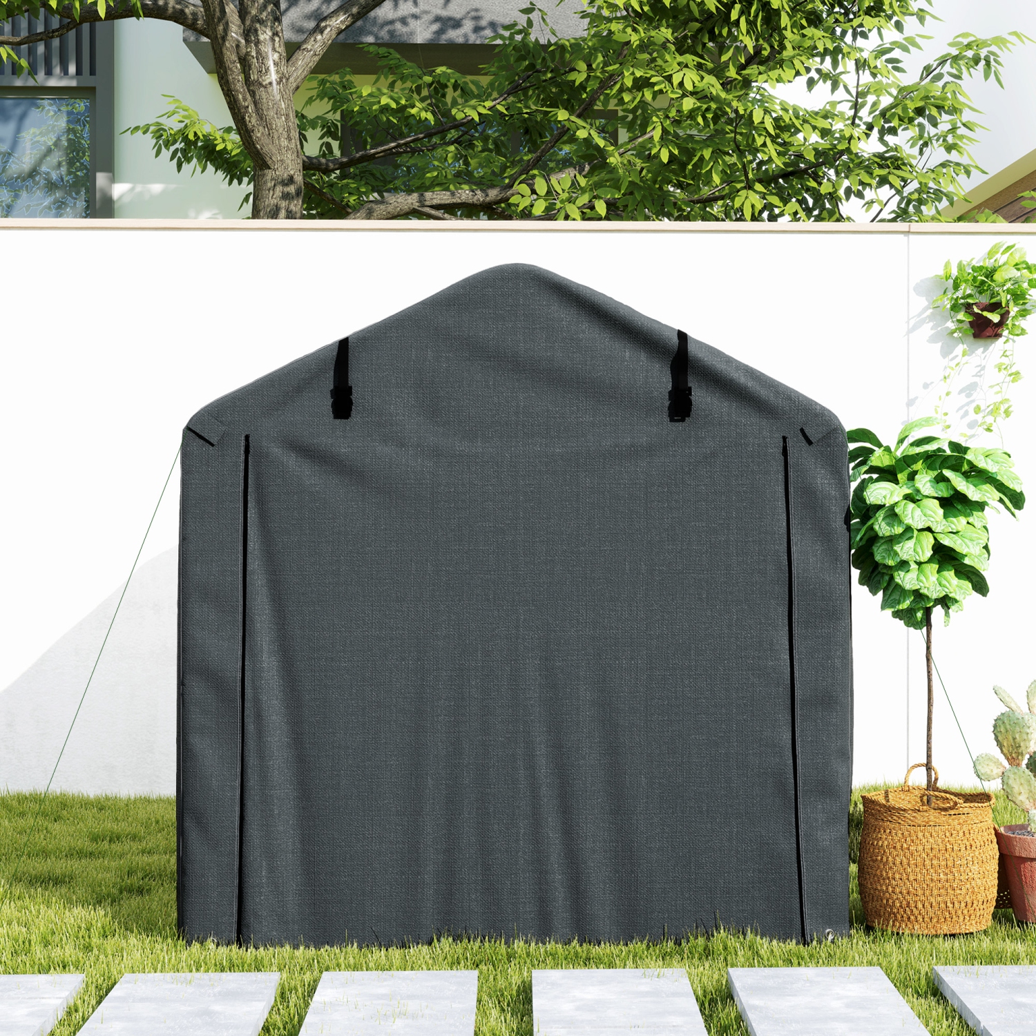 Outsunny 7' x 5' Garden Storage Tent, UV Resistant Bike Shed, Patio Storage Shelter with Roll-up Zipper Door, Outdoor Waterproof Carport Shelter for