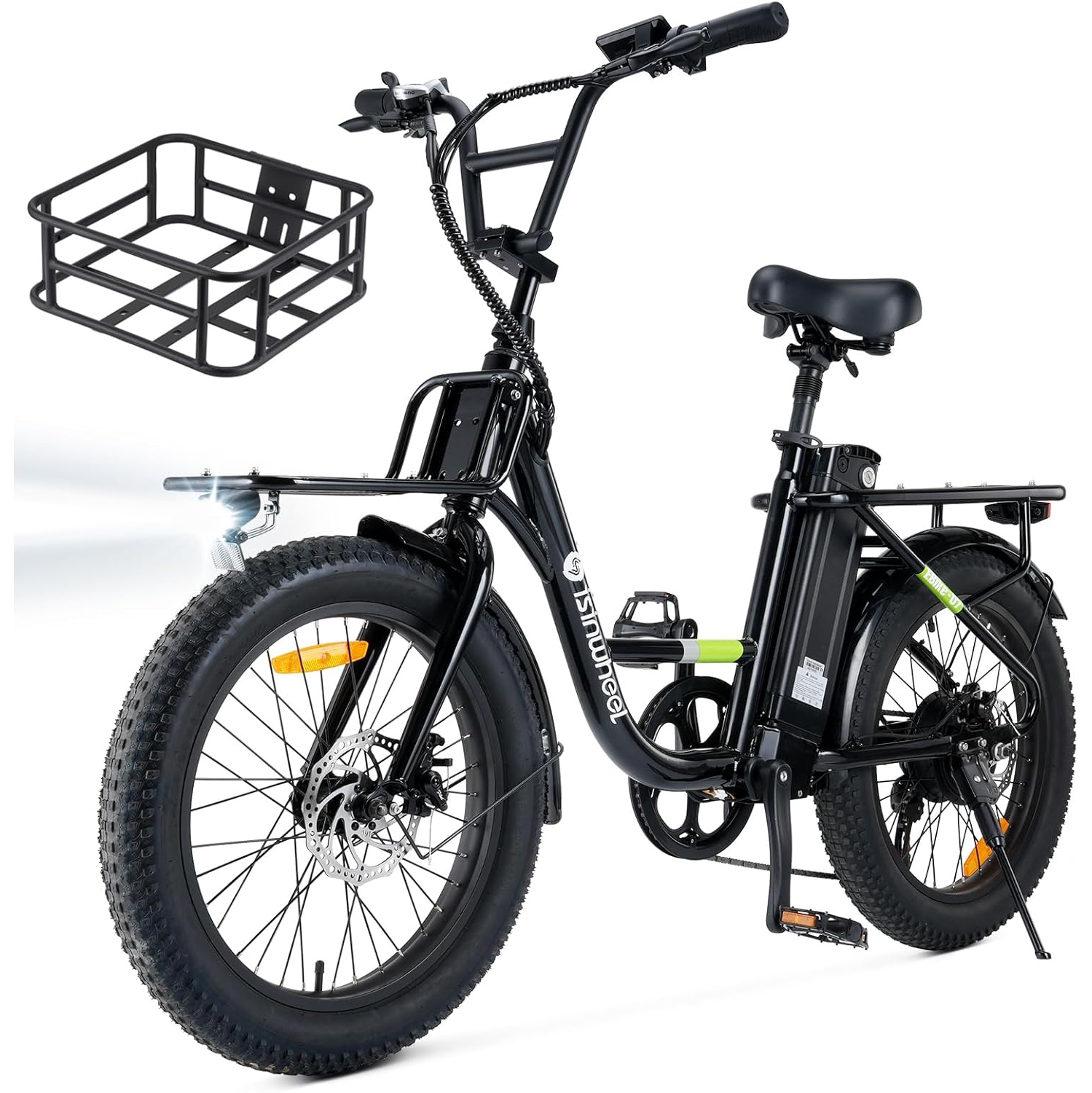isinwheel U7 Adults Electric Cargo Bike with Basket(500W Motor/ 80KM Range/ 32KM/h Top Speed/20"×3.0 Fat Tire/48V 10.4h/UL2849 & CFR1512