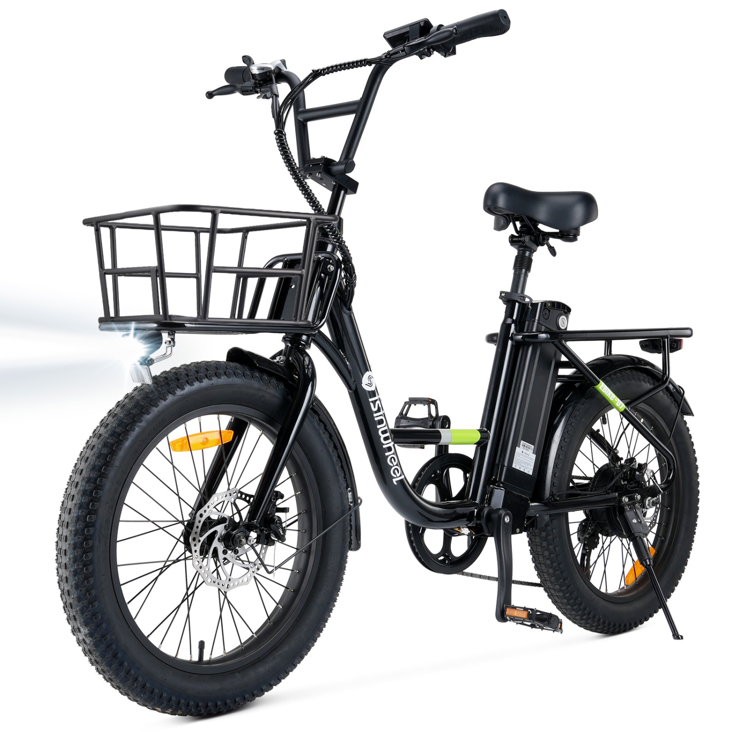 isinwheel U7 Adults Electric Cargo Bike with Basket(500W Motor/ 80KM Range/ 32KM/h Top Speed/20"×3.0 Fat Tire/48V 10.4h/UL2849 & CFR1512