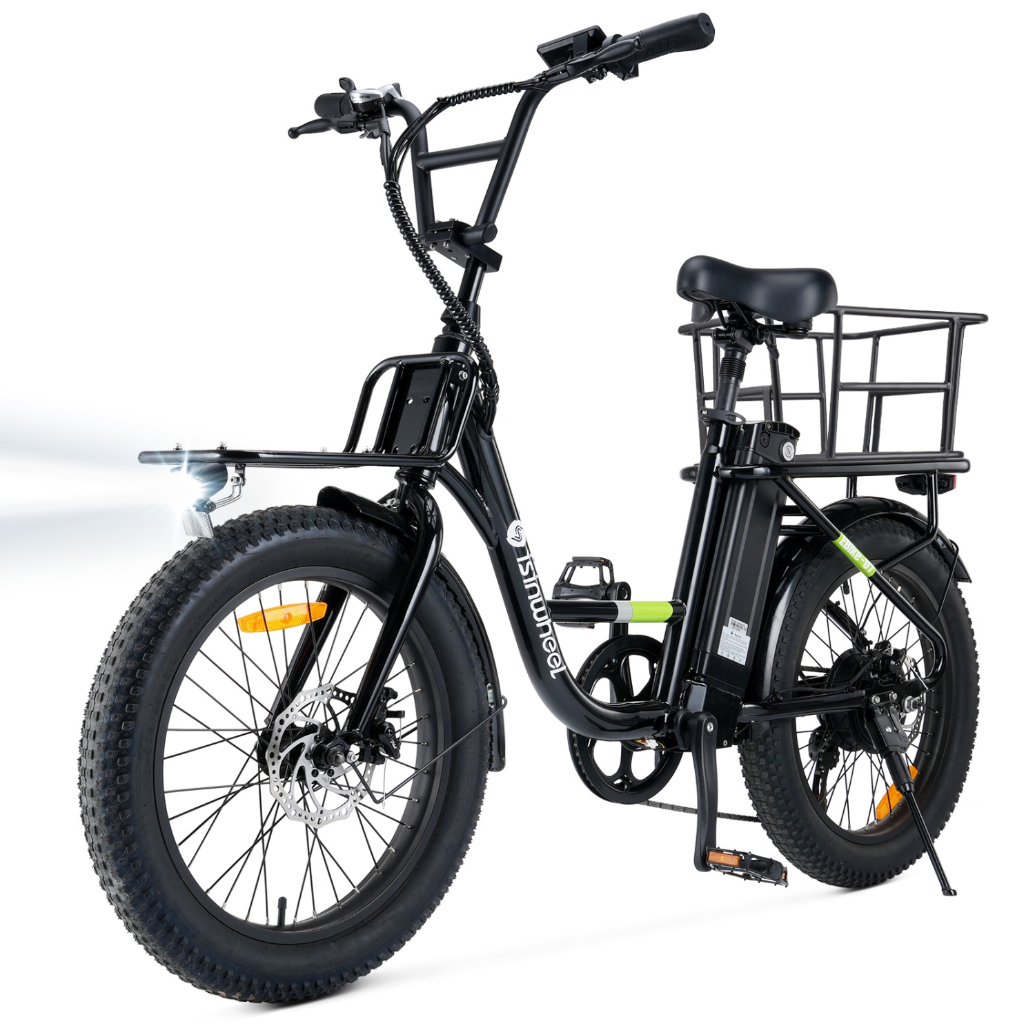 isinwheel U7 Adults Electric Cargo Bike with Basket(500W Motor/ 80KM Range/ 32KM/h Top Speed/20"×3.0 Fat Tire/48V 10.4h/UL2849 & CFR1512