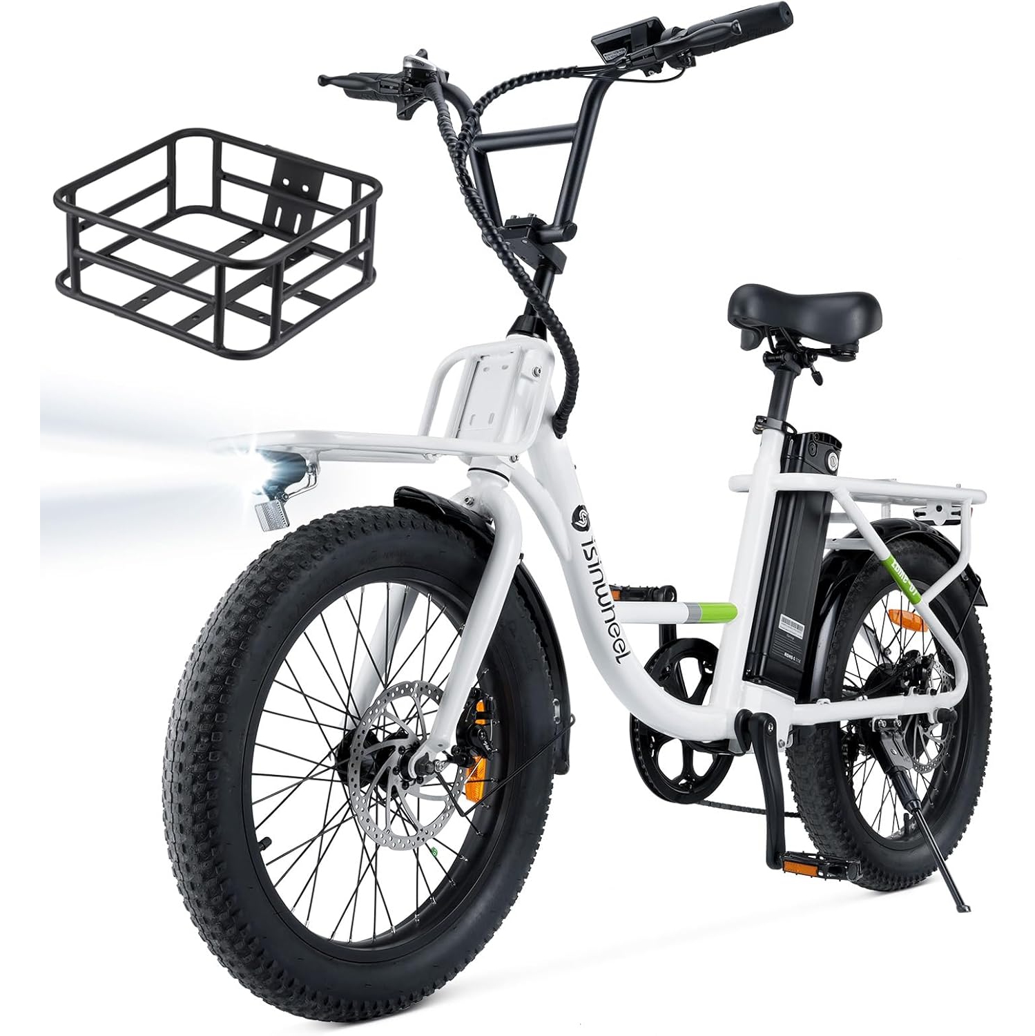 isinwheel U7 Adults Electric Cargo Bike with Basket(500W Motor/ 80KM Range/ 32KM/h Top Speed/20"×3.0 Fat Tire/48V 10.4h/UL2849 & CFR1512