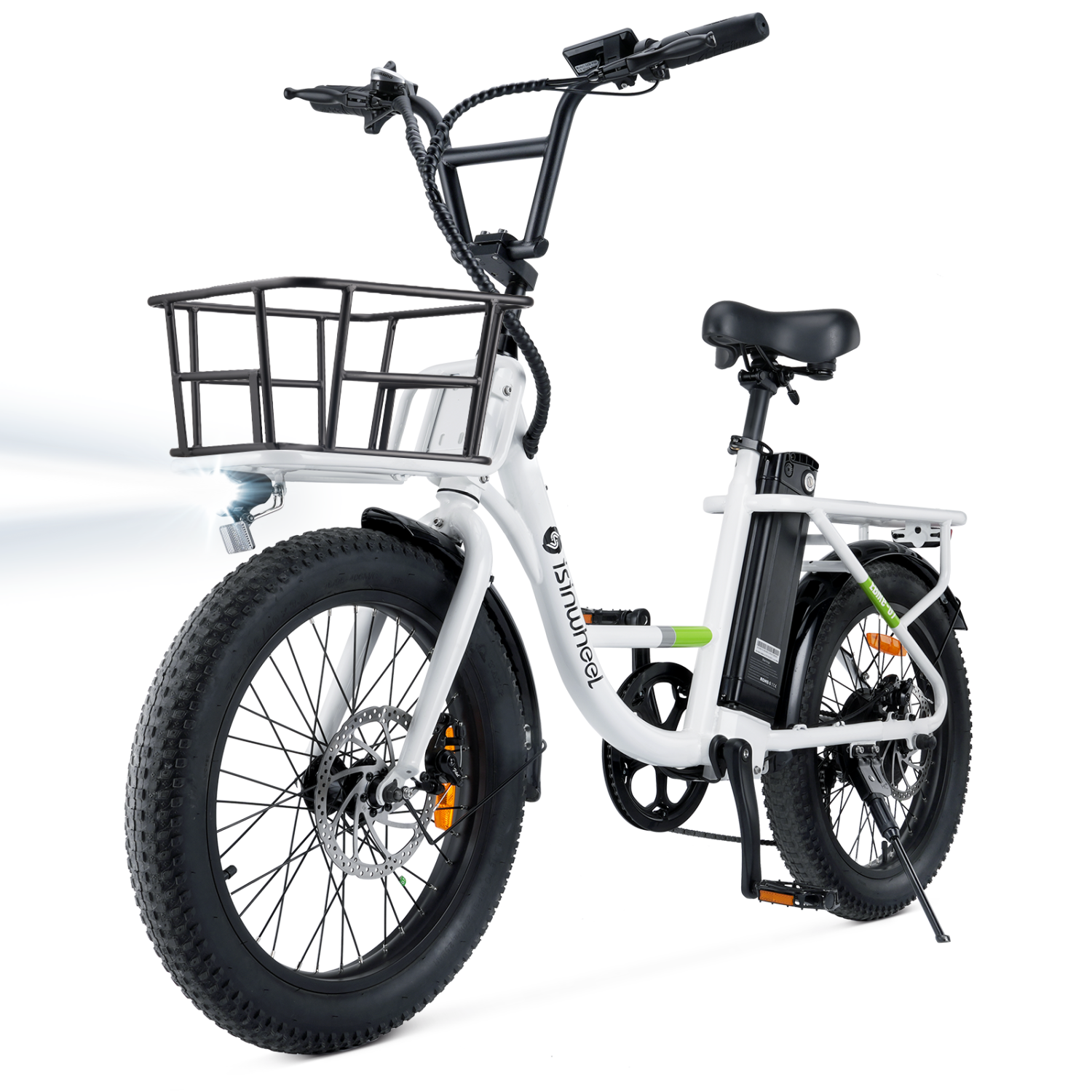 isinwheel U7 Adults Electric Cargo Bike with Basket(500W Motor/ 80KM Range/ 32KM/h Top Speed/20"×3.0 Fat Tire/48V 10.4h/UL2849 & CFR1512