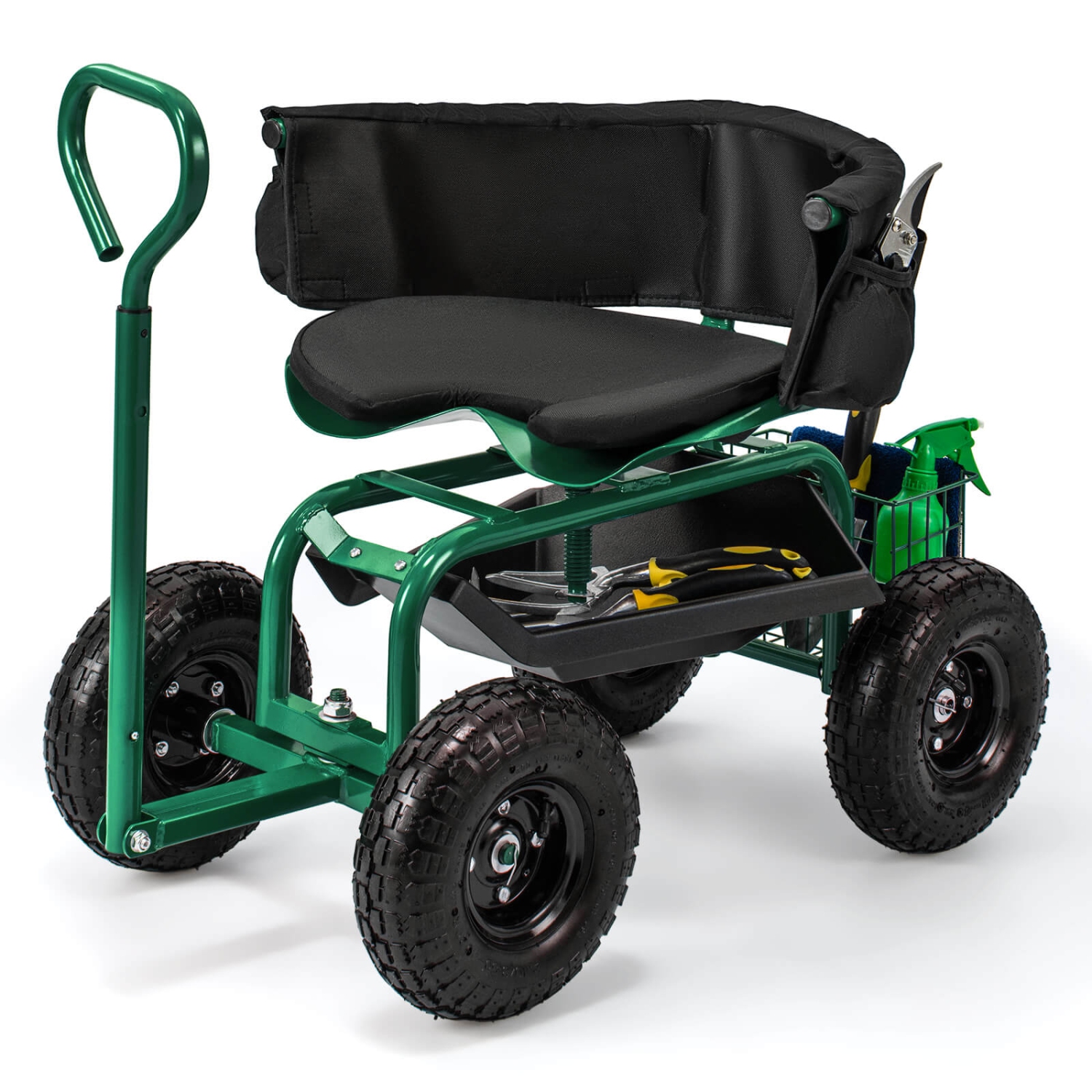 Costway Rolling Garden Cart Height Adjustable Scooter with Swivel Seat & Tool Storage