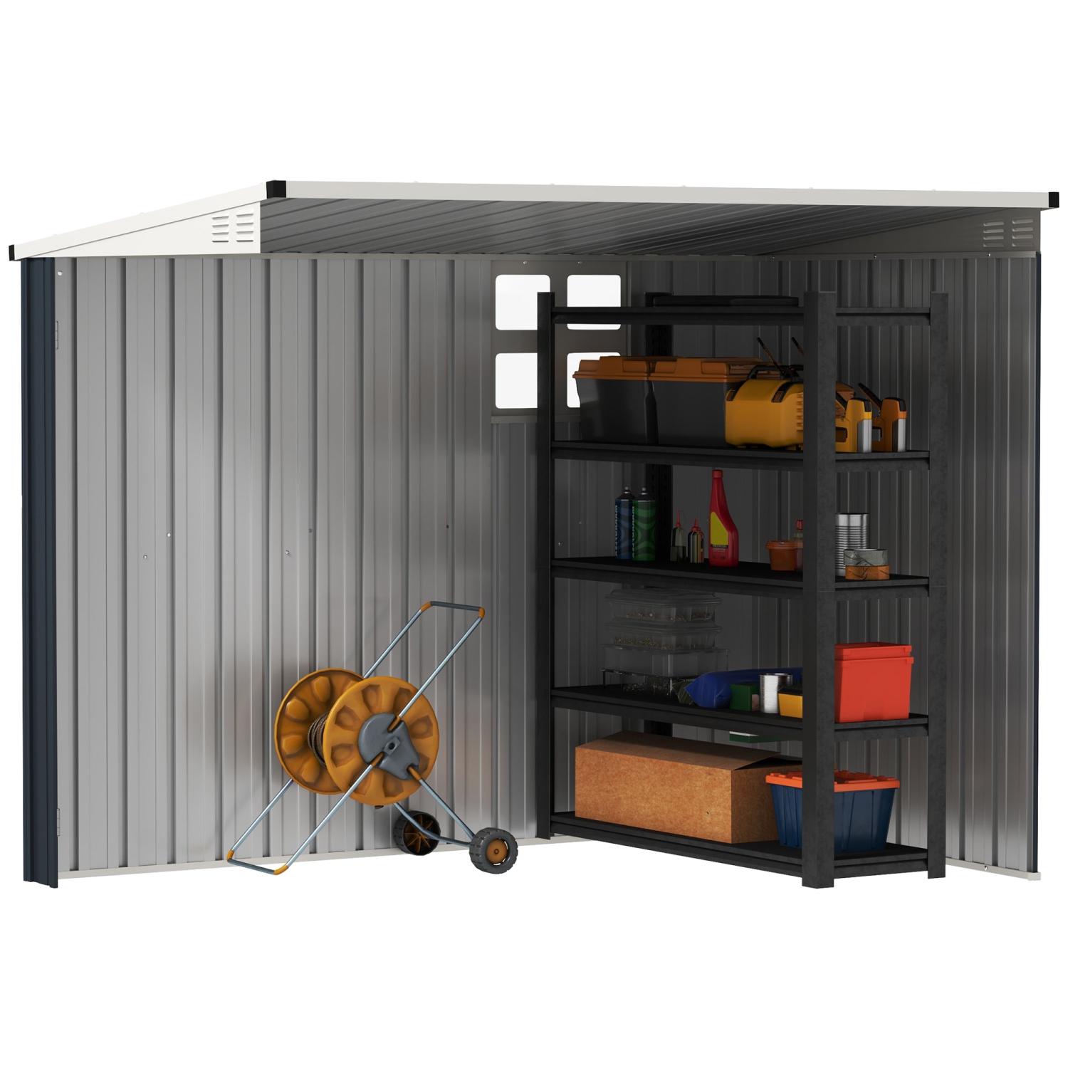 Outsunny 4' x 8' Outdoor Storage Shed, Metal Garden Shed with Window, 2 Vents and Lockable Door, for Backyard, Garden, Lawn, Dark Grey
