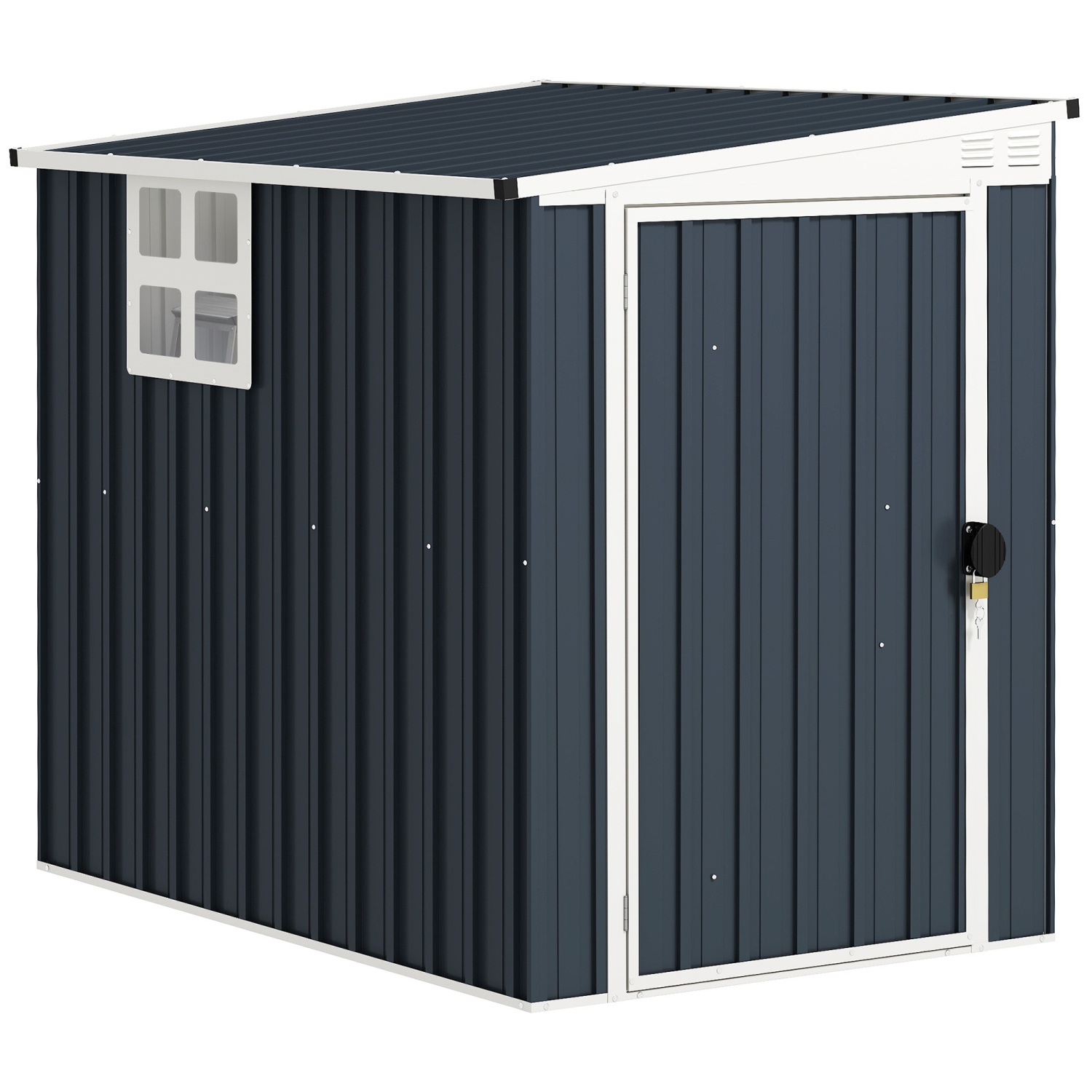 Outsunny 4' x 6' Outdoor Storage Shed, Metal Garden Shed with Window, 2 Vents and Lockable Door, for Backyard, Garden, Lawn, Dark Grey