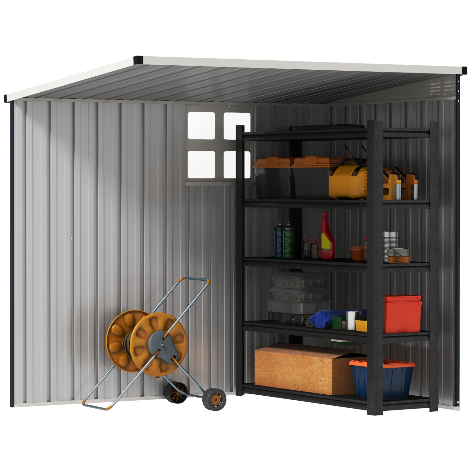 Outsunny 4' x 6' Outdoor Storage Shed, Metal Garden Shed with Window, 2 Vents and Lockable Door, for Backyard, Garden, Lawn, Dark Grey
