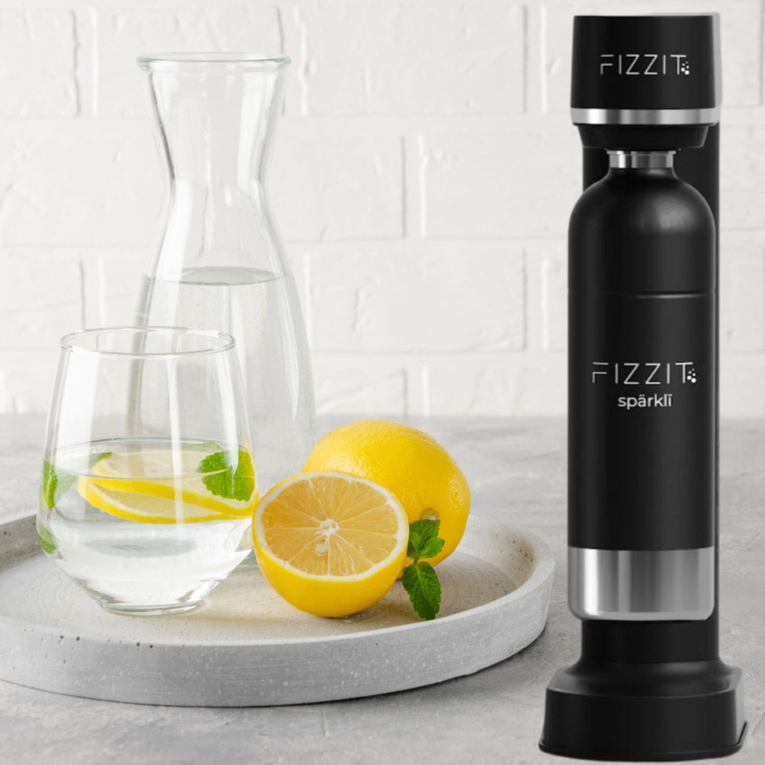 Fizzit Spärklï Carbonated Water Soda Maker with 1 Black Stainless Steel Bottle & 2 White Stainless Steel Bottles