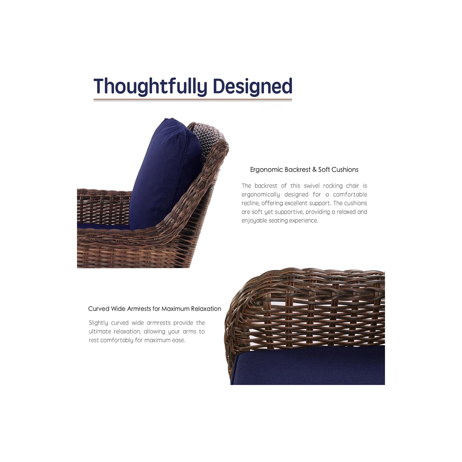 Ensemble bistro en osier Krikacy 3PCS HDPE avec chaise pivotante et table de bout