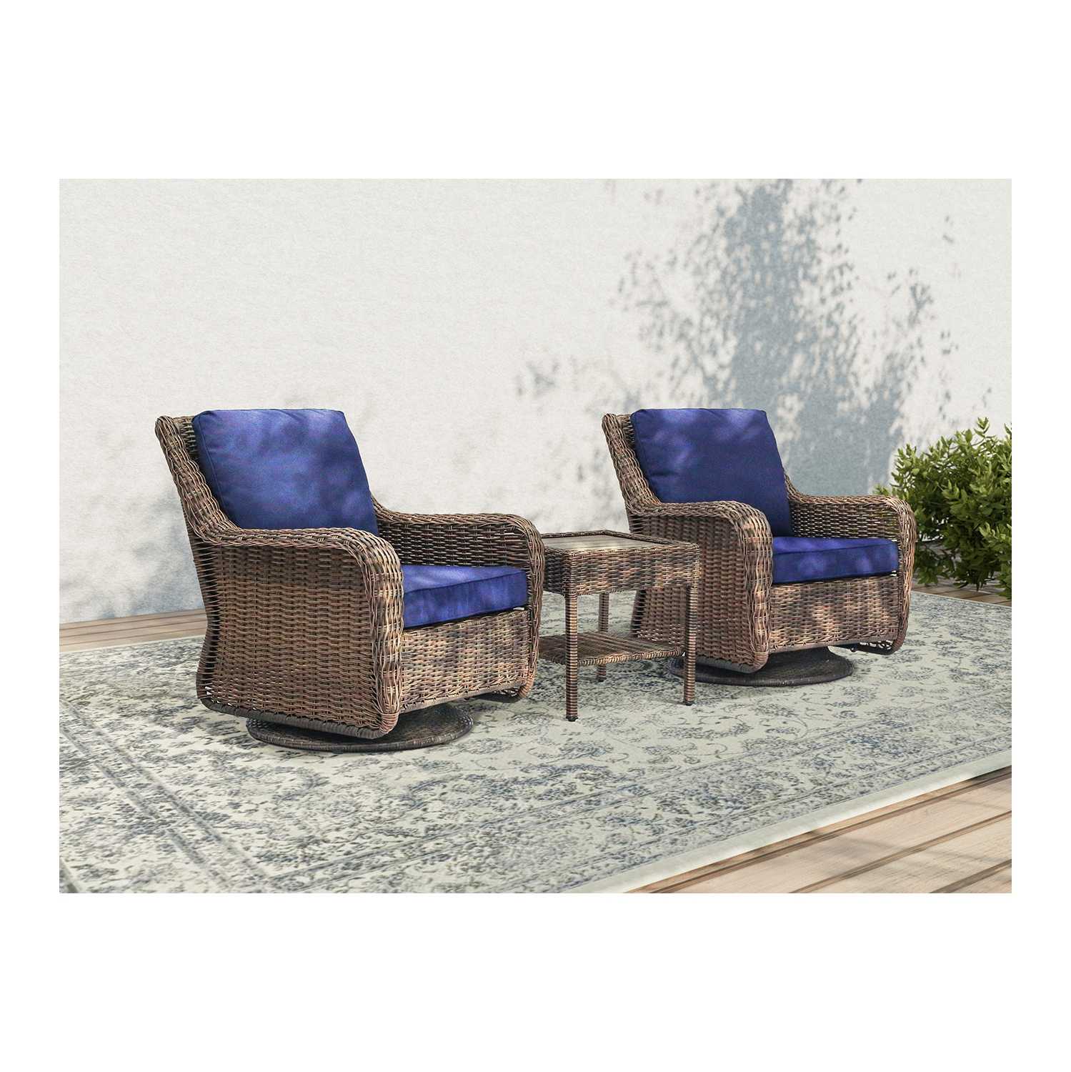 Ensemble bistro en osier Krikacy 3PCS HDPE avec chaise pivotante et table de bout