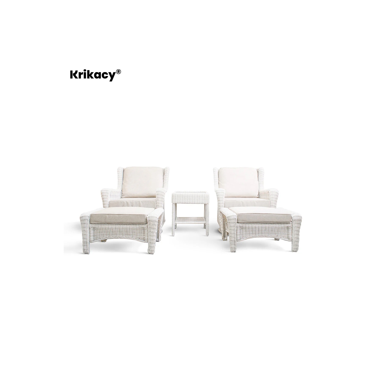 Park Meadow 5PCS HDPE Wicker Swivle Bistro Set with Ottoman and End Table(Beige Cushions)