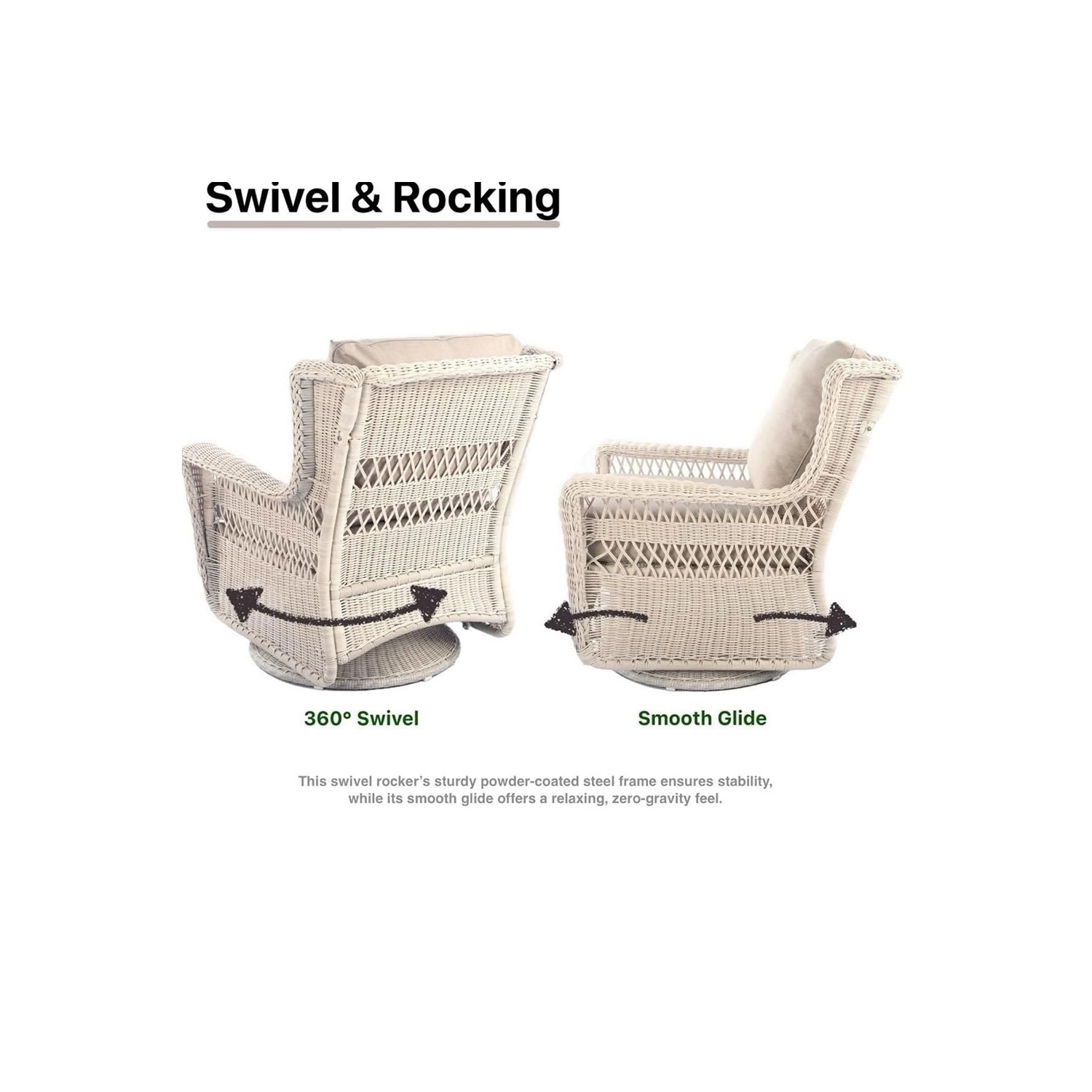 Park Meadow 5PCS HDPE Wicker Swivle Bistro Set with Ottoman and End Table(Beige Cushions)