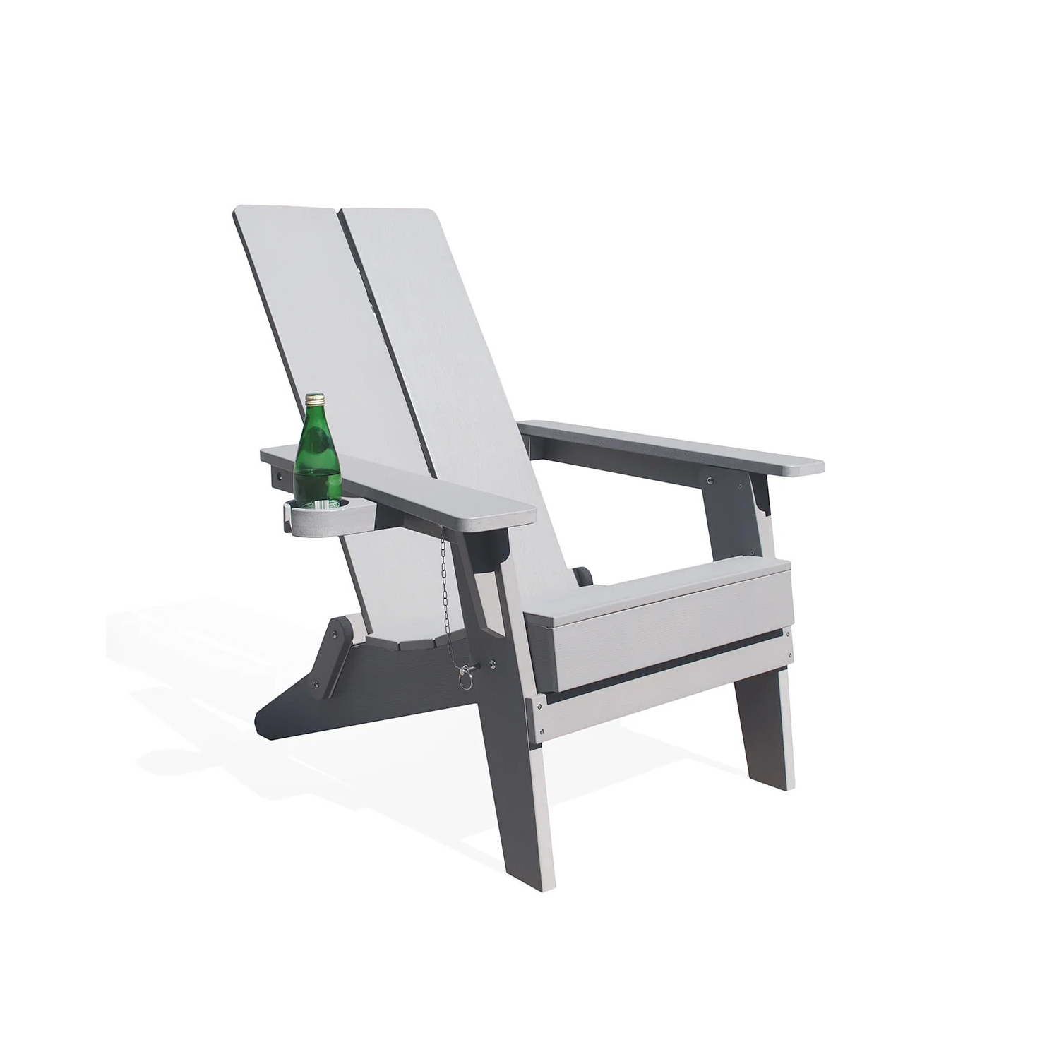 Krikacy Modern Folding Polymer Adirondack Chair with Cup Holder-Grey