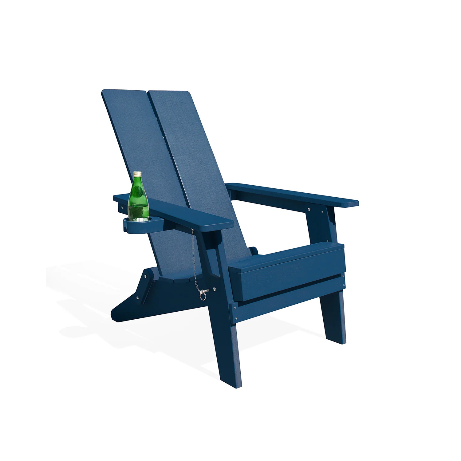 Krikacy Modern Folding Polymer Adirondack Chair with Cup Holder-Navy Blue