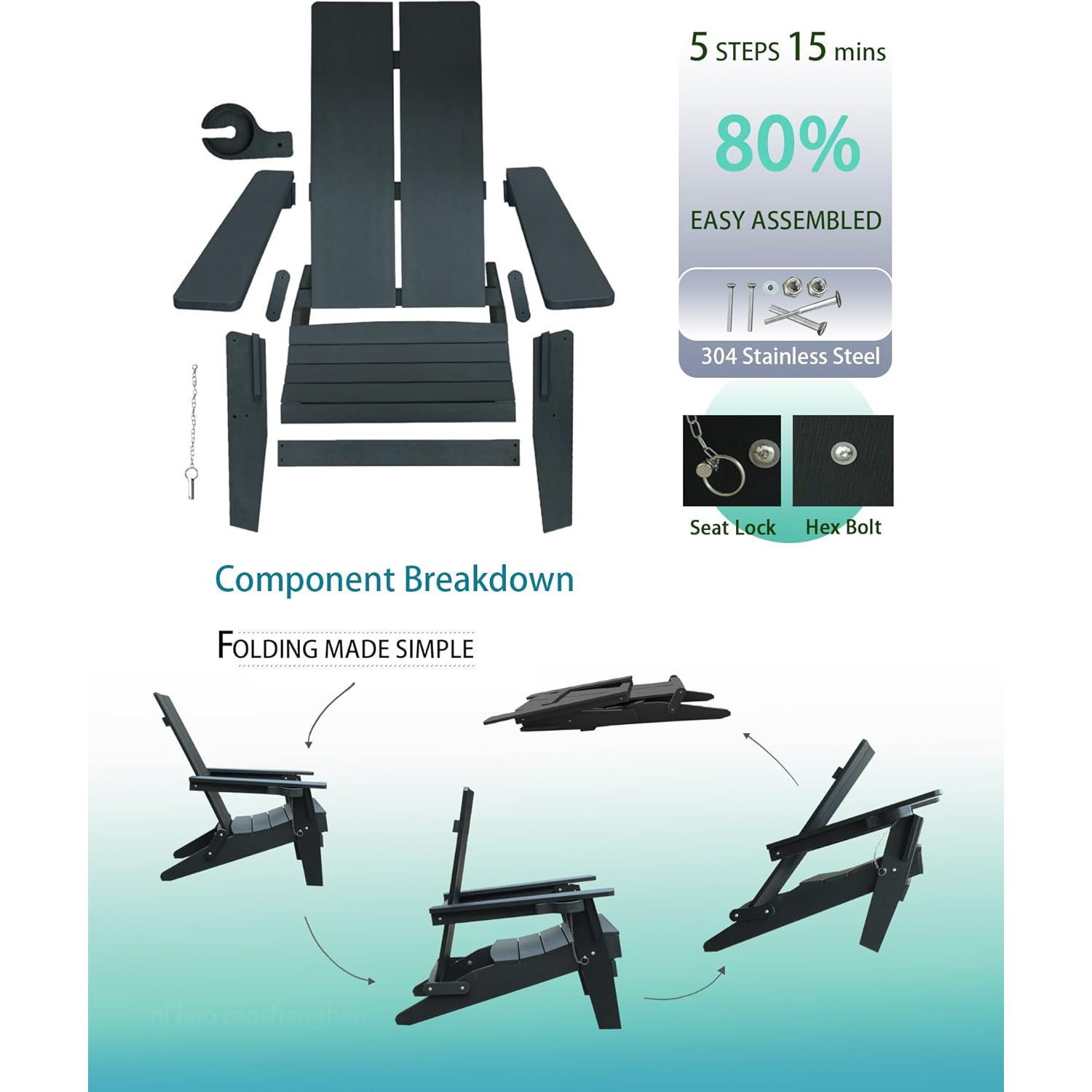 Enclover Modern Folding Polymer Adirondack Chair with Cup Holder-Green