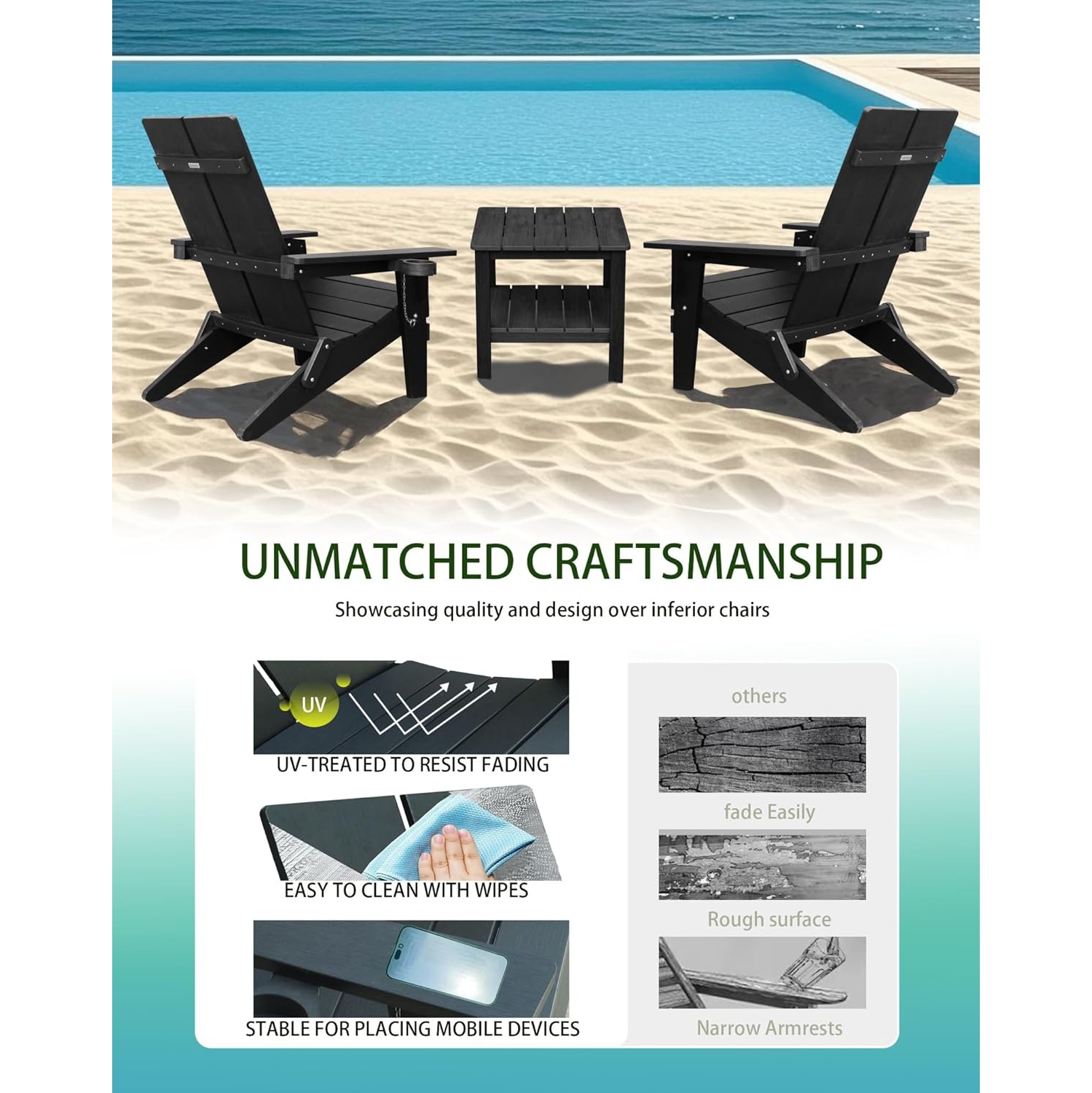 Enclover Modern Folding Polymer Adirondack Chair with Cup Holder-Green