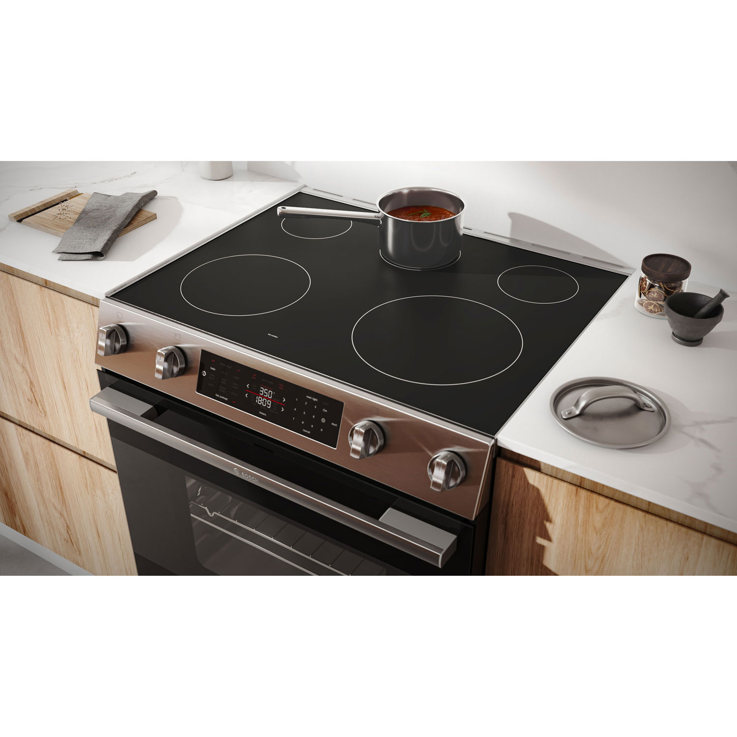 Cuisinière électrique encastrable à convection véritable et friture à l'air 5,8 pi³ 30 po série 100 de Bosch - Inox