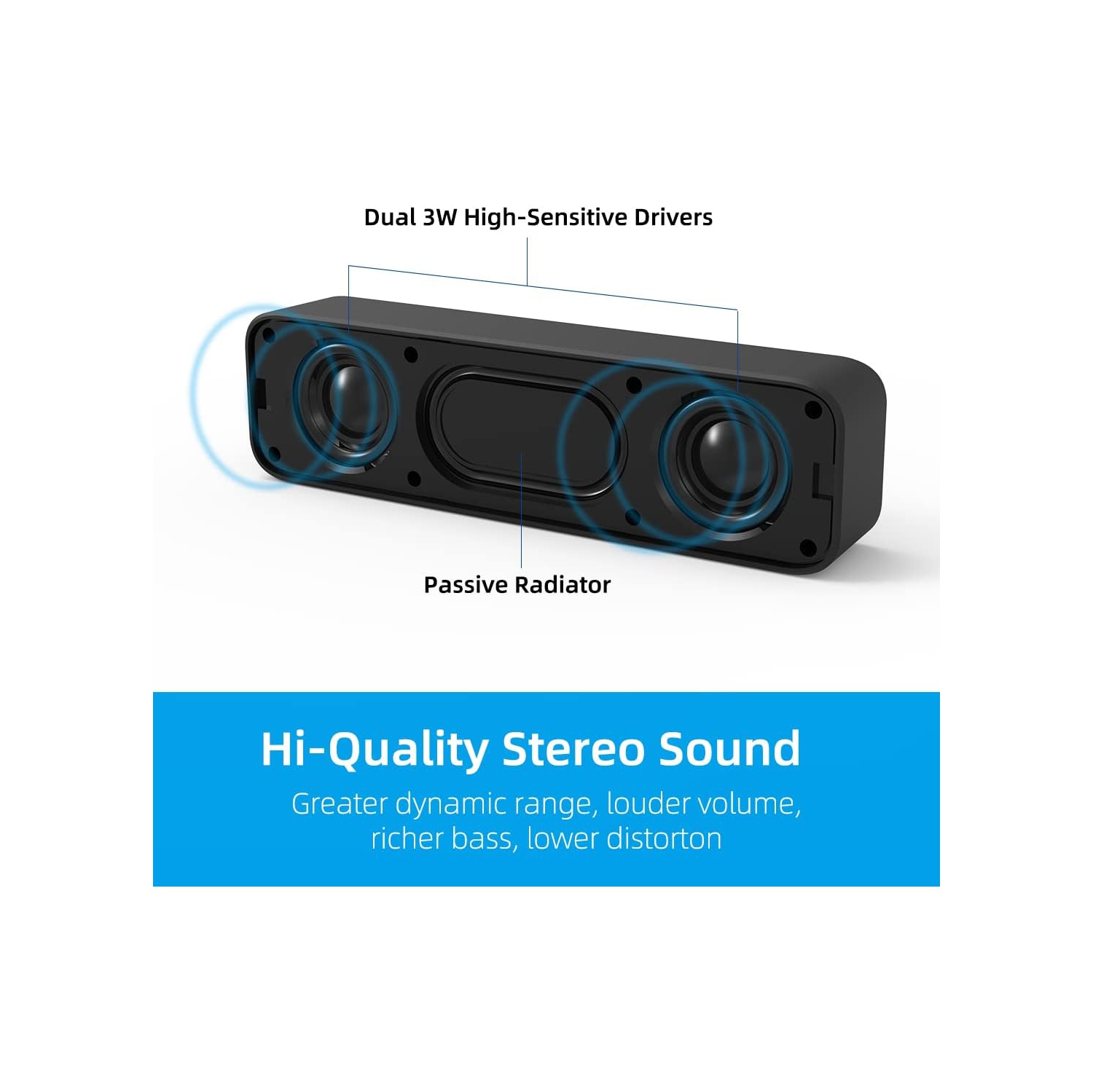 Upgraded USB Mini Sound Bar for PC & Laptop – Stereo Loud Sound, Enhanced Bass, Compatible with Windows, macOS, Chrome OS & Linux