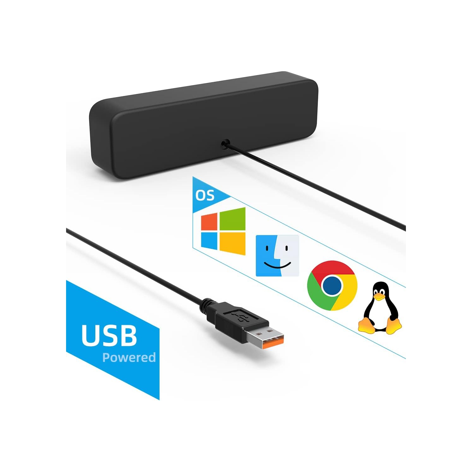 Upgraded USB Mini Sound Bar for PC & Laptop – Stereo Loud Sound, Enhanced Bass, Compatible with Windows, macOS, Chrome OS & Linux