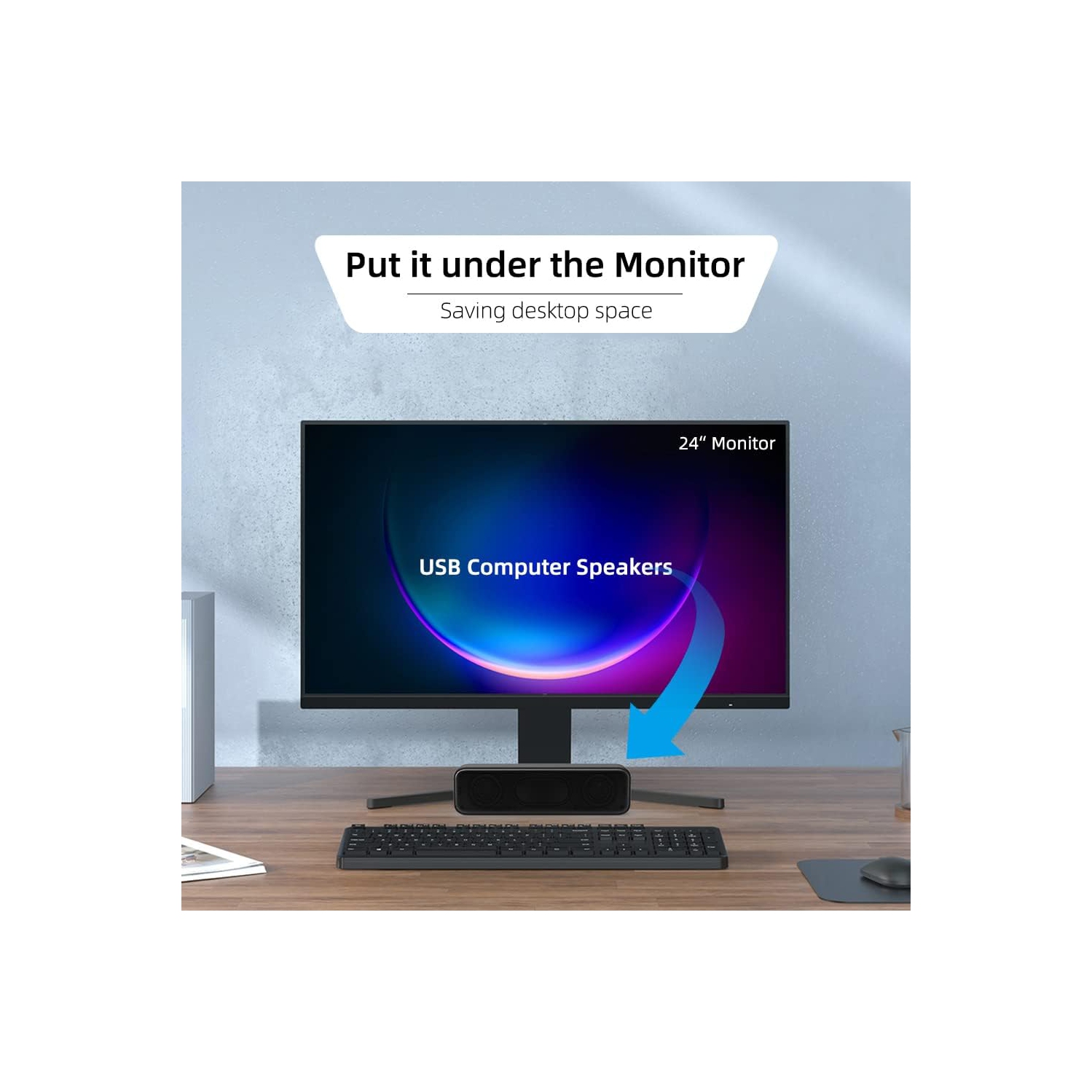 Upgraded USB Mini Sound Bar for PC & Laptop – Stereo Loud Sound, Enhanced Bass, Compatible with Windows, macOS, Chrome OS & Linux