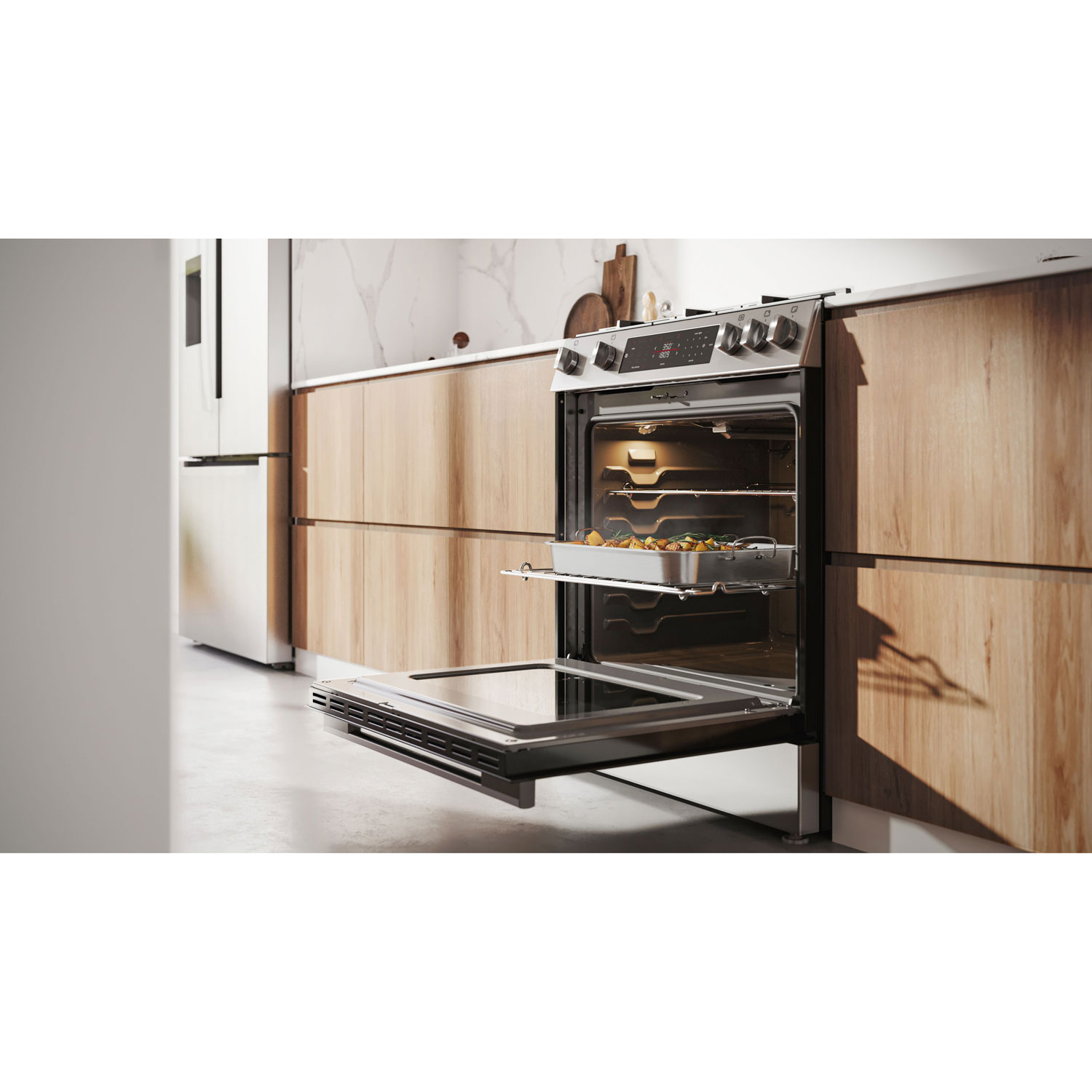 Cuisinière à gaz autonome convection véritable friture air chaud 5,8 pi³ 30 po série 100 de Bosch - Acier inoxydable