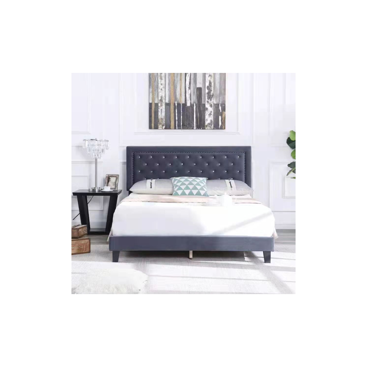 Tokyo - Grey Velvet Fabric Bed Frame