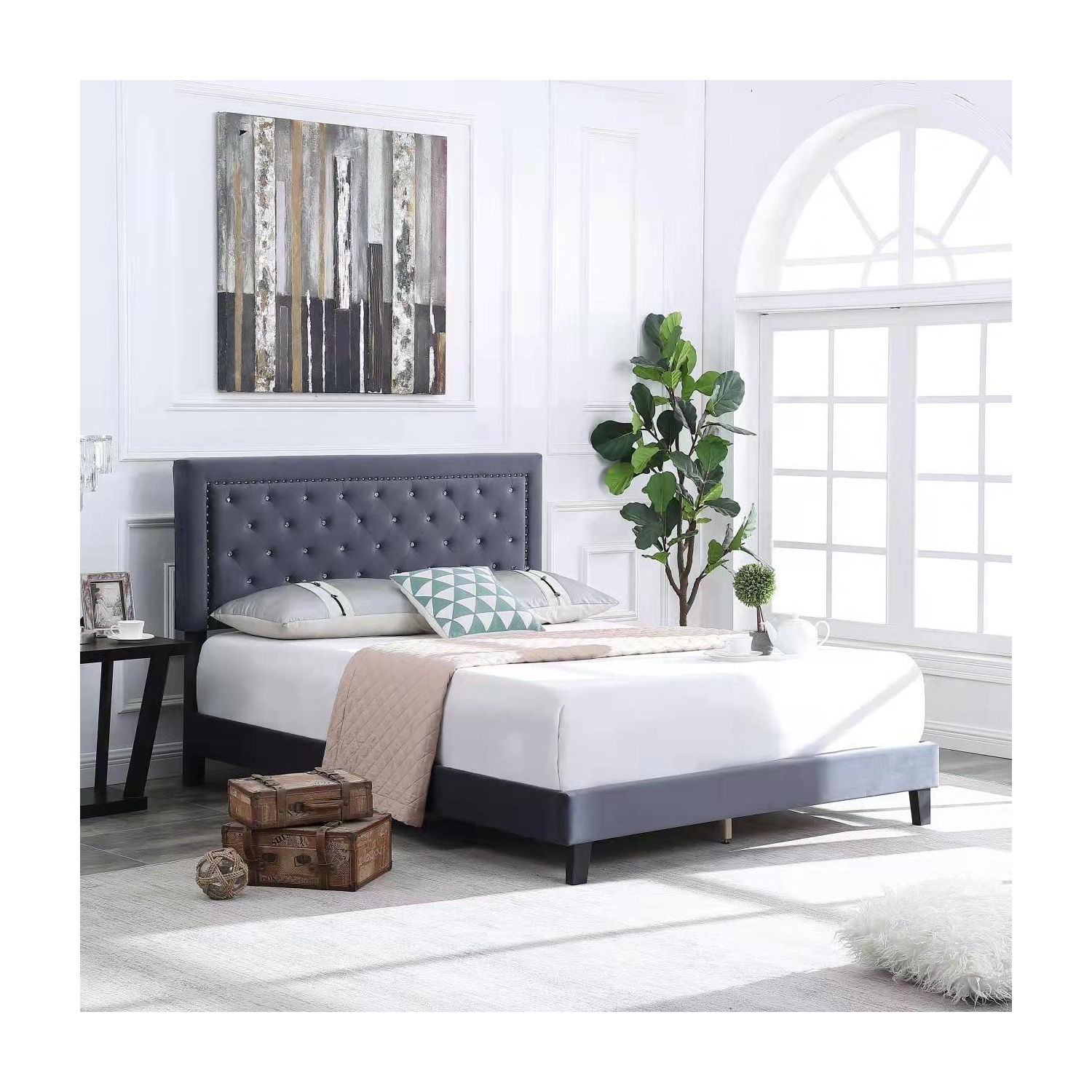 Tokyo - Grey Velvet Fabric Bed Frame