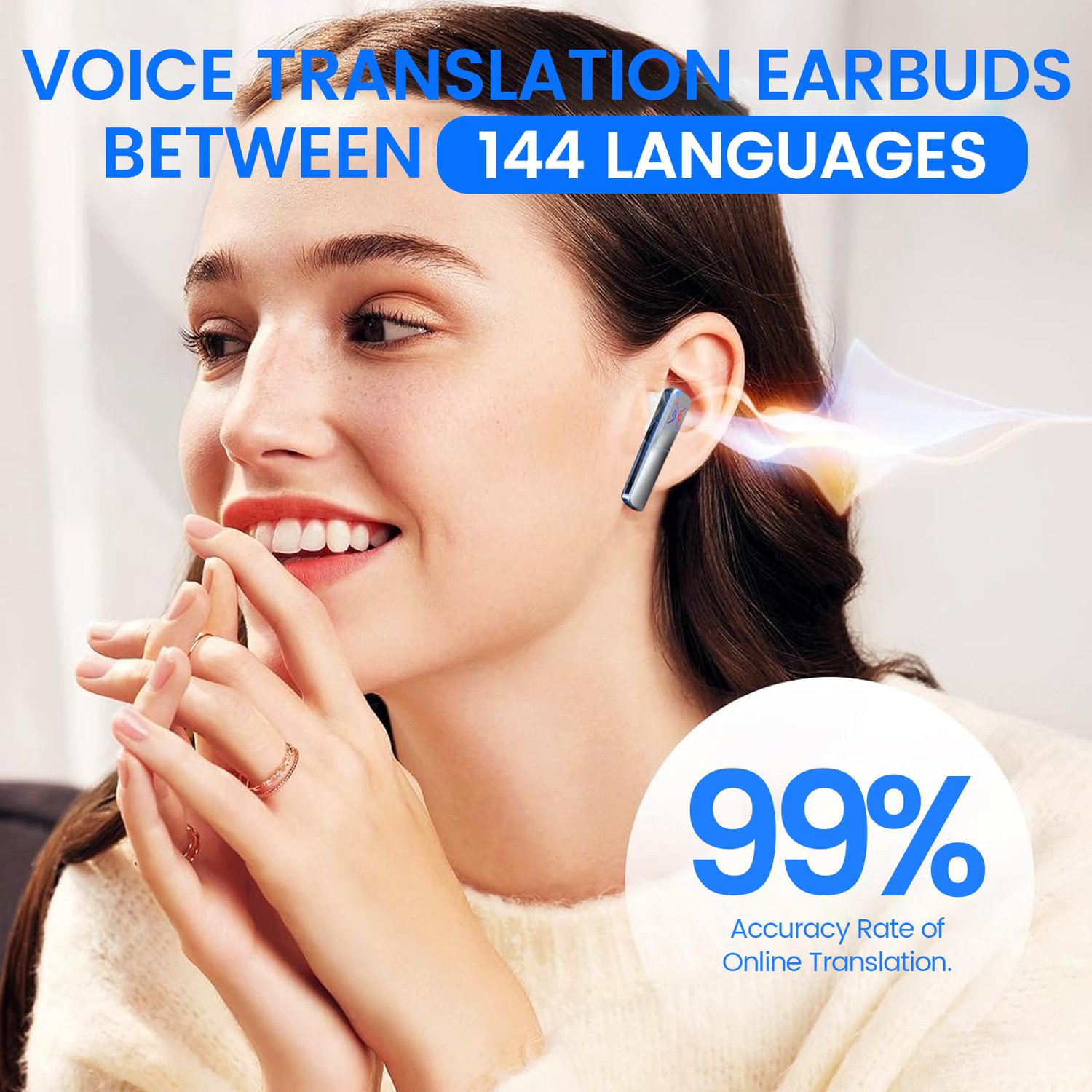 144 Languages Translator Earbuds,Instant Voice Translator Earbuds,Wireless Translation Device-White