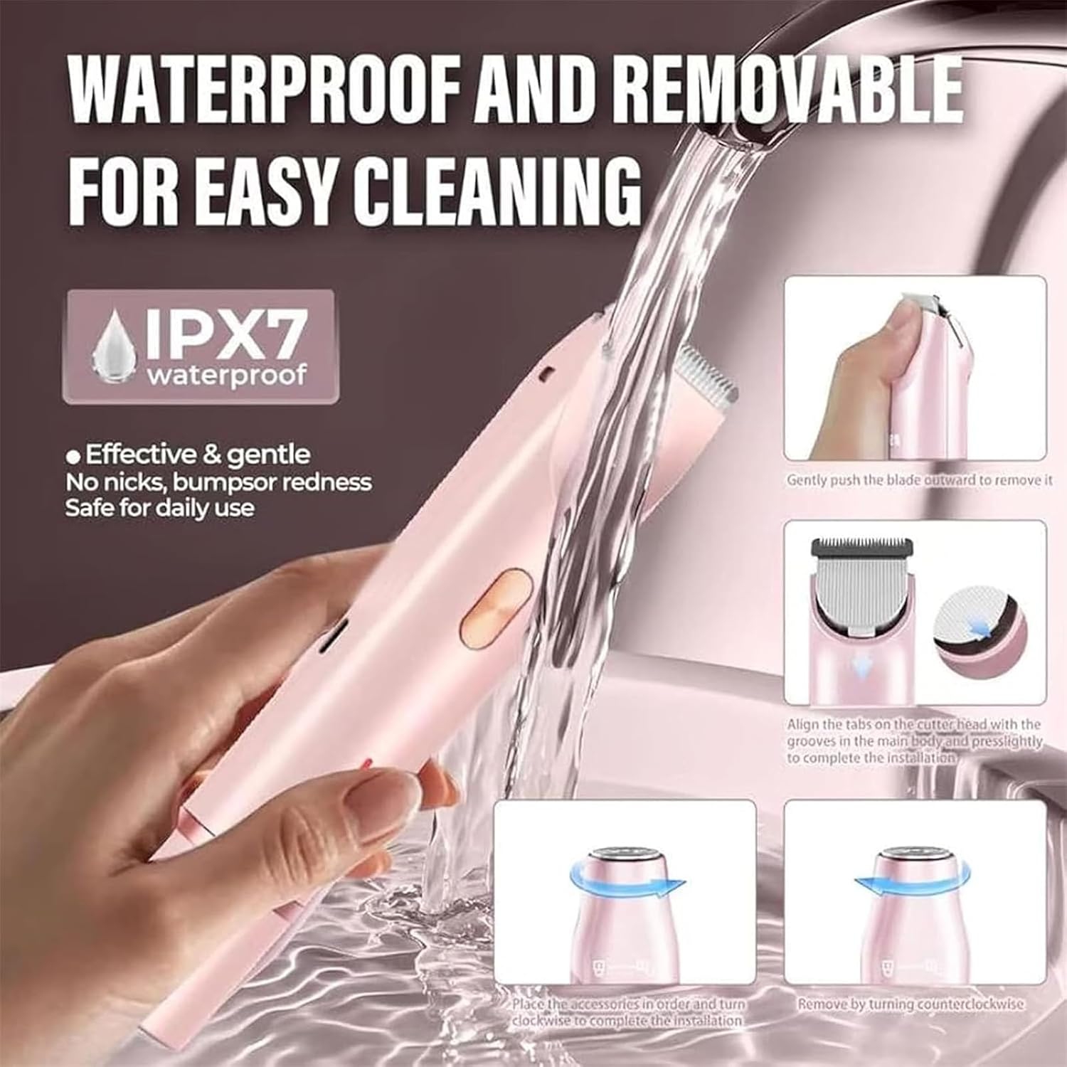 Rasoir à deux têtes pour femmes,Tondeuse bikini pour femmes,Tondeuse bikini électrique, Rasoir électrique pour femme,Épilation à sec ou humide - Rose