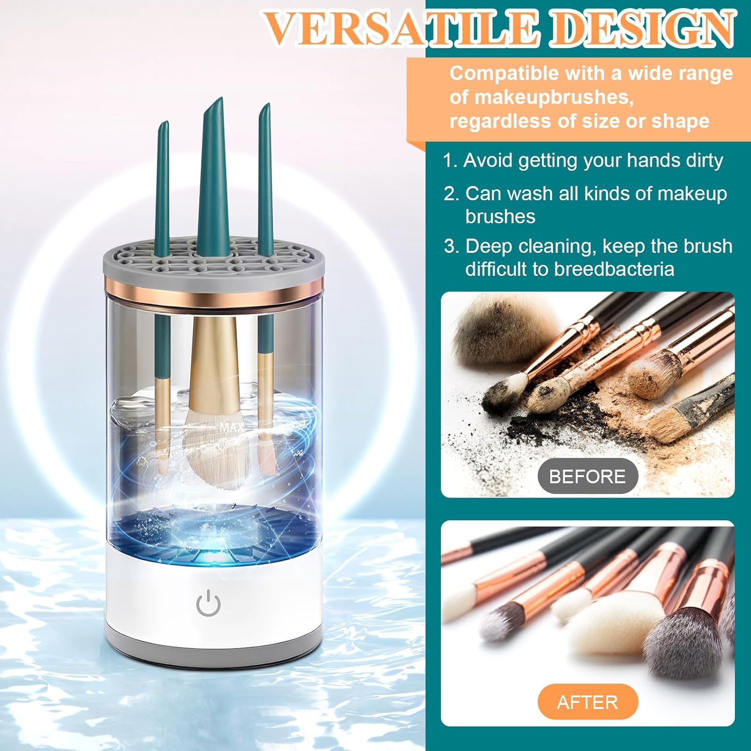 Makeup Brush Cleaner Machine Electric Makeup Brush Cleaner with Brush Clean Mat Automatic Cosmetic Brush Cleaner-Gray