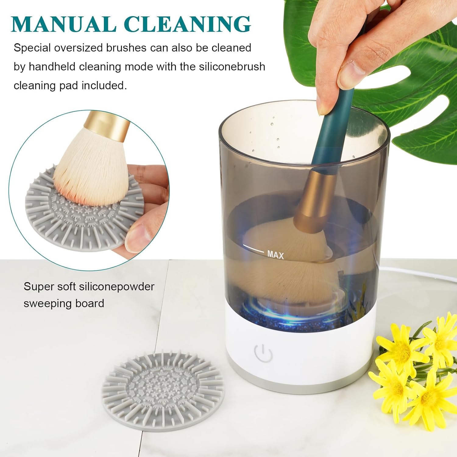 Makeup Brush Cleaner Machine Electric Makeup Brush Cleaner with Brush Clean Mat Automatic Cosmetic Brush Cleaner-Gray