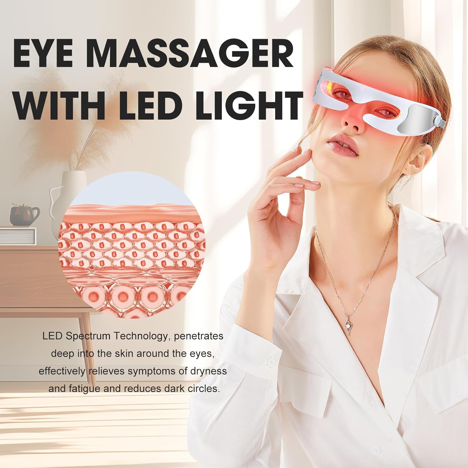 Appareil de beauté pour les yeux thérapeutique à lumière rouge de LED, masque pour les yeux à 3 modes pour anti-âge, revitalisation de la peau,