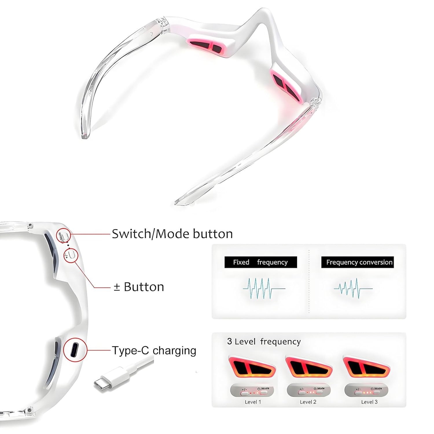 Under-Eye Red Light Therapy Device,Red Light Therapy Glasses Microcurrent Eye Massager,Red Light Eye Mask for Eye Bags Dark Circles Puffiness