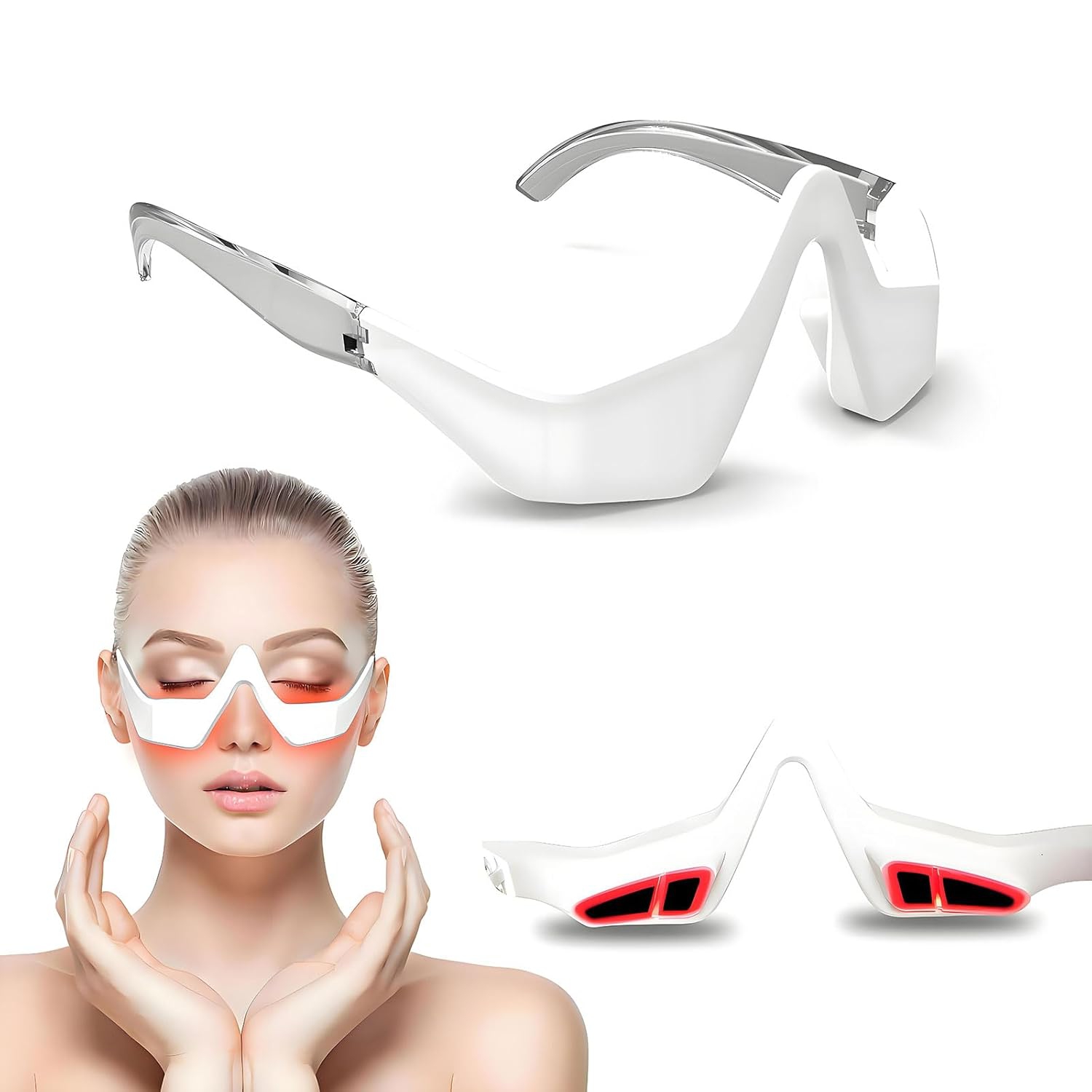 Under-Eye Red Light Therapy Device,Red Light Therapy Glasses Microcurrent Eye Massager,Red Light Eye Mask for Eye Bags Dark Circles Puffiness