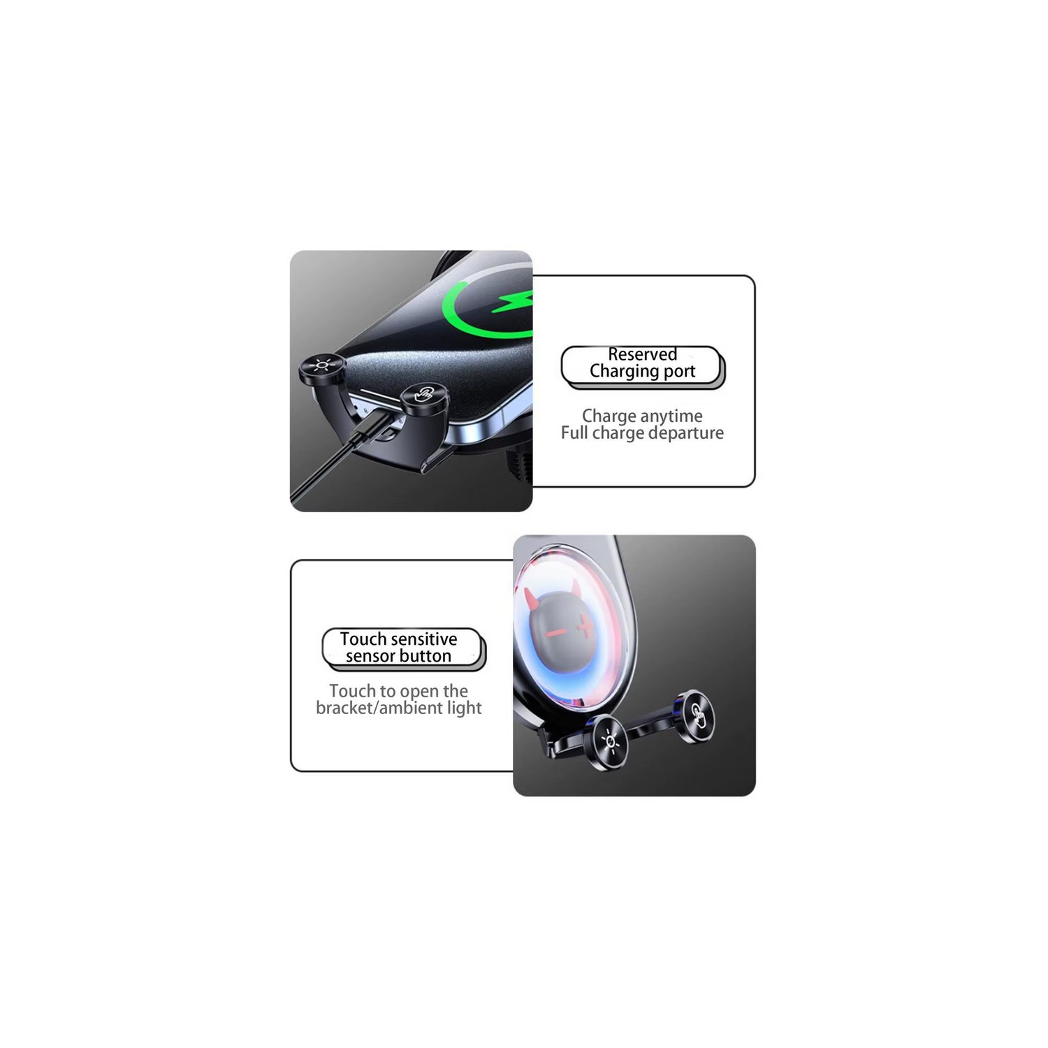 Fast-Charging Car Phone Charger - Rotatable Car Charger Anti-Shaking Funny Phone Stand, Decorative Phone Holder For Travel - Black