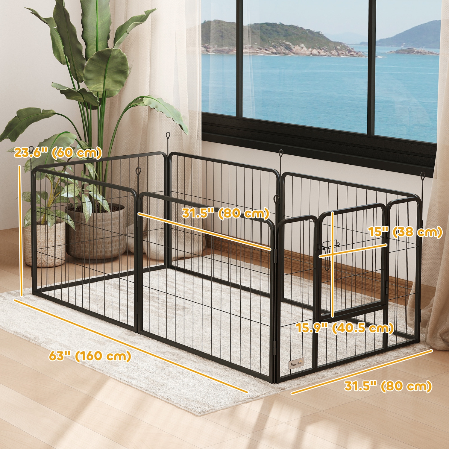 PawHut Dog Playpen, 31.5"W Heavy-Duty Metal Puppy Play Pen, Pet Exercise Fences for Outside and Indoor, DIY Design with Door for Small Dogs, 6