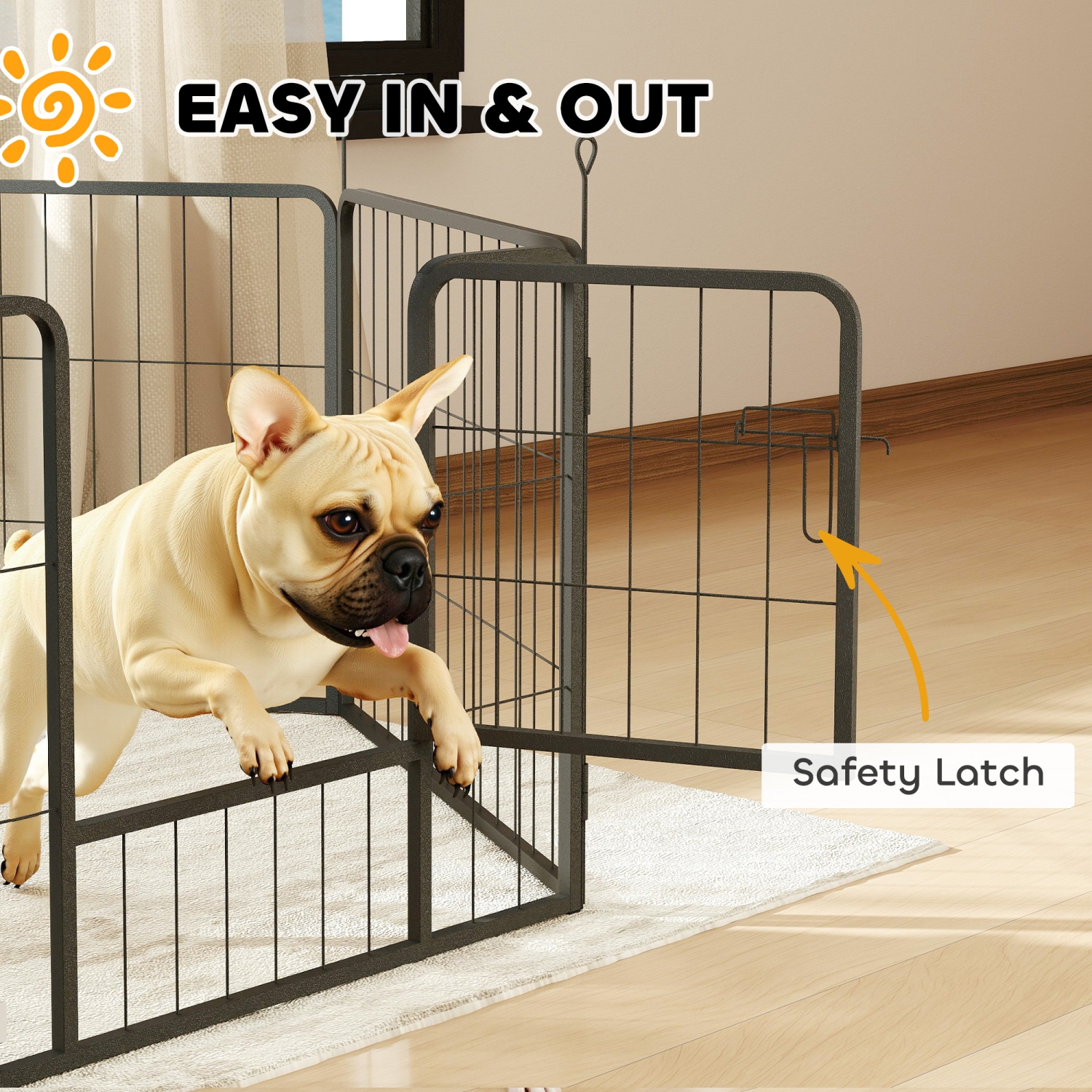 PawHut Dog Playpen, 31.5"W Heavy-Duty Metal Puppy Play Pen, Pet Exercise Fences for Outside and Indoor, DIY Design with Door for Small Dogs, 6