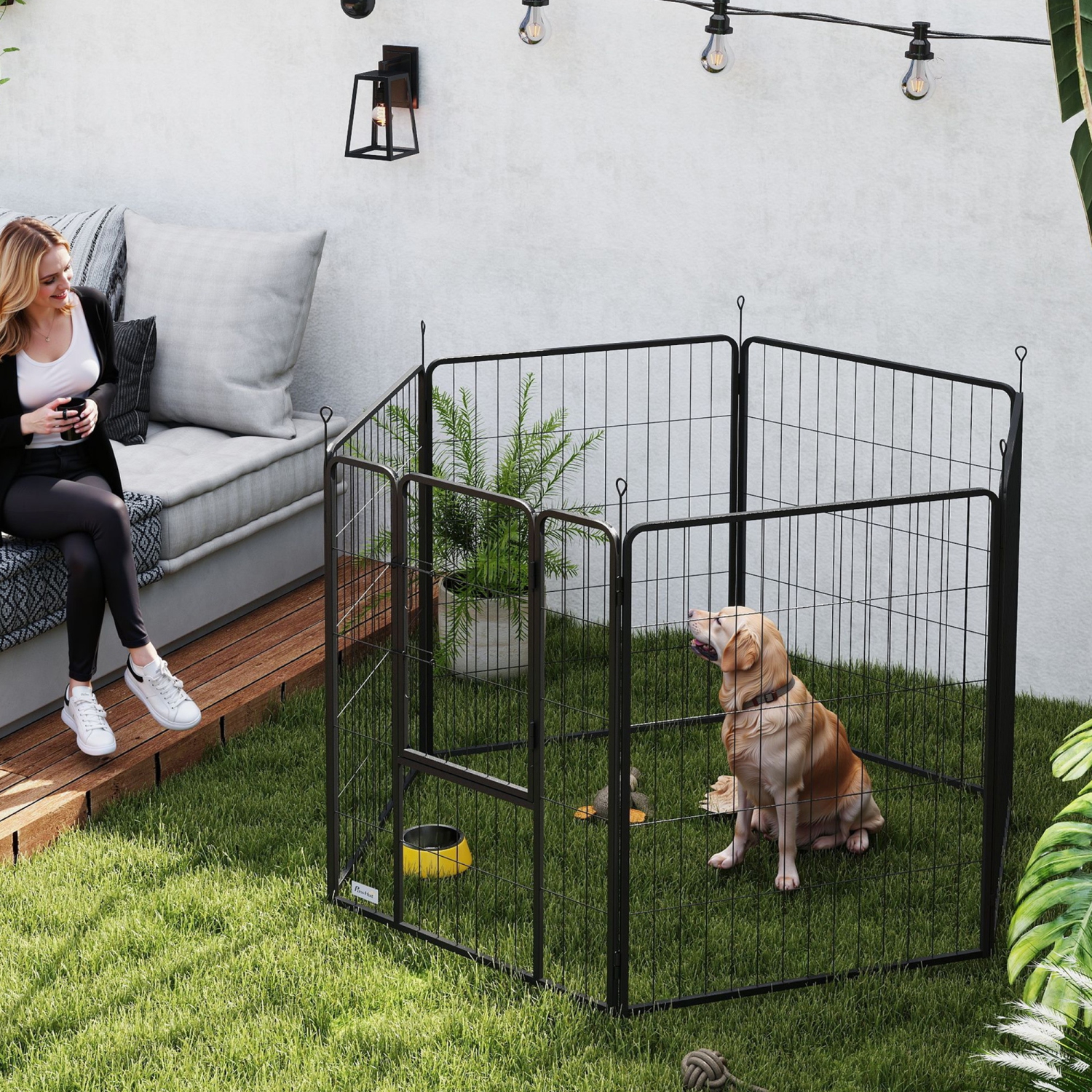 PawHut – Parc pour chien, stylo d'exercice robuste intérieur extérieur, clôture portative avec porte pour gros chiens, 6 panneaux, 39 haut. (Po