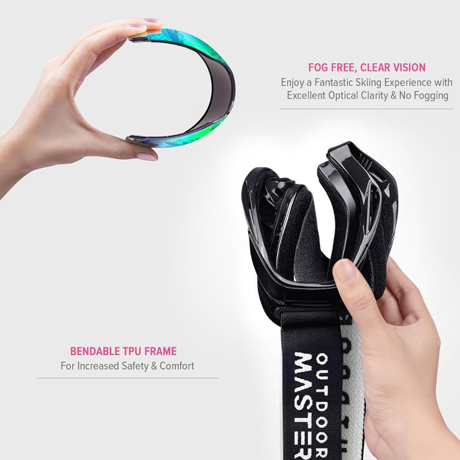 Lunettes de ski OTG – Lunettes de ski/planche à neige anti-buée pour femmes, hommes et jeunes – 100 % protection UV