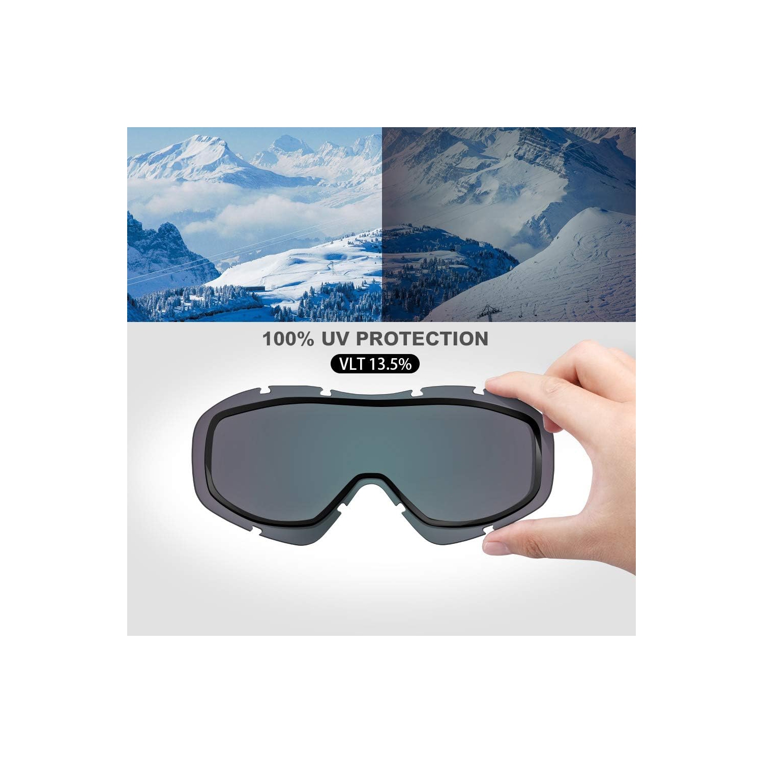 OTG Ski Goggles - Over Glasses Snowboard/Ski Goggles for Women, Men & Youth Anti Fog Snowboard Goggles- 100% UV Protection