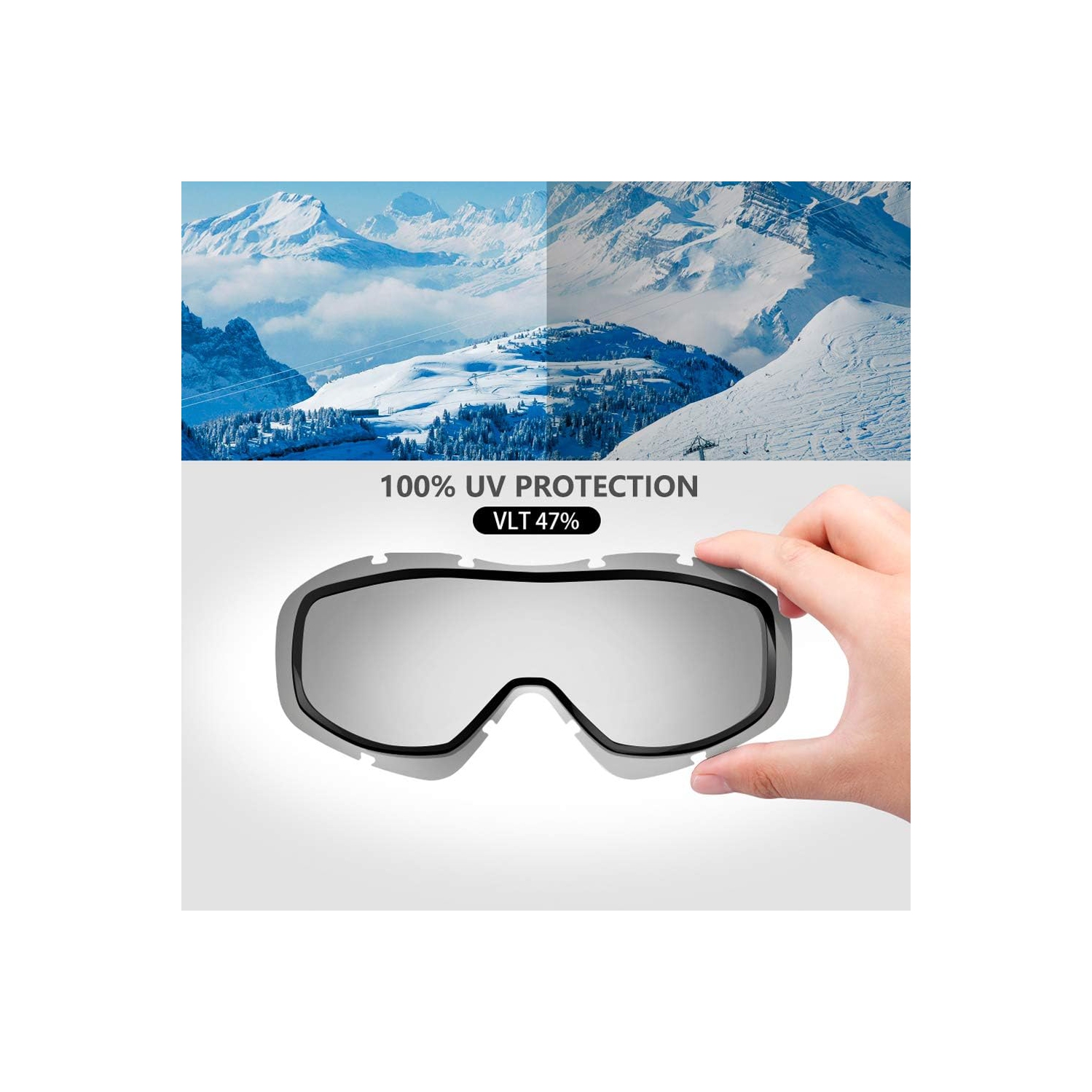 Lunettes de ski OTG – Lunettes de ski/planche à neige anti-buée pour femmes, hommes et jeunes – 100 % protection UV