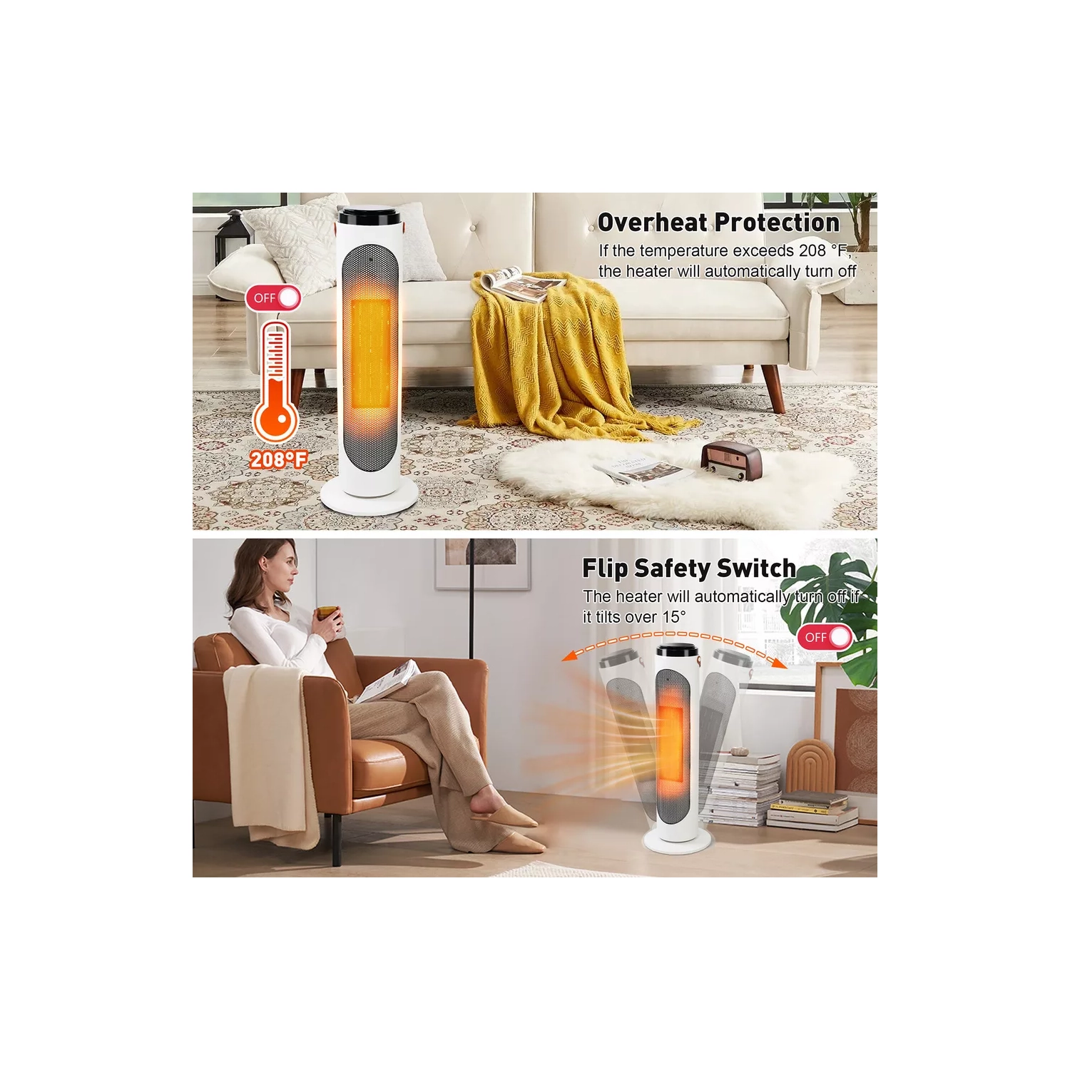 E-Macht 1500W Portable Space Heater Oscillating Ceramic w/ Remote 24h Timer Safe