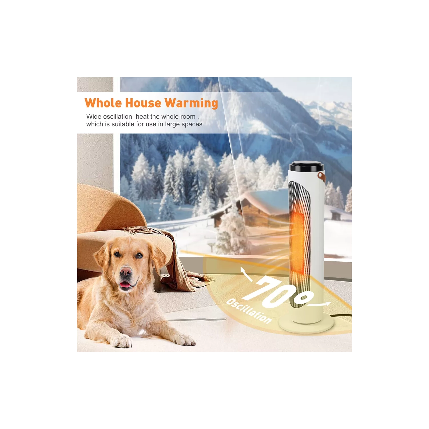 E-Macht 1500W Portable Space Heater Oscillating Ceramic w/ Remote 24h Timer Safe